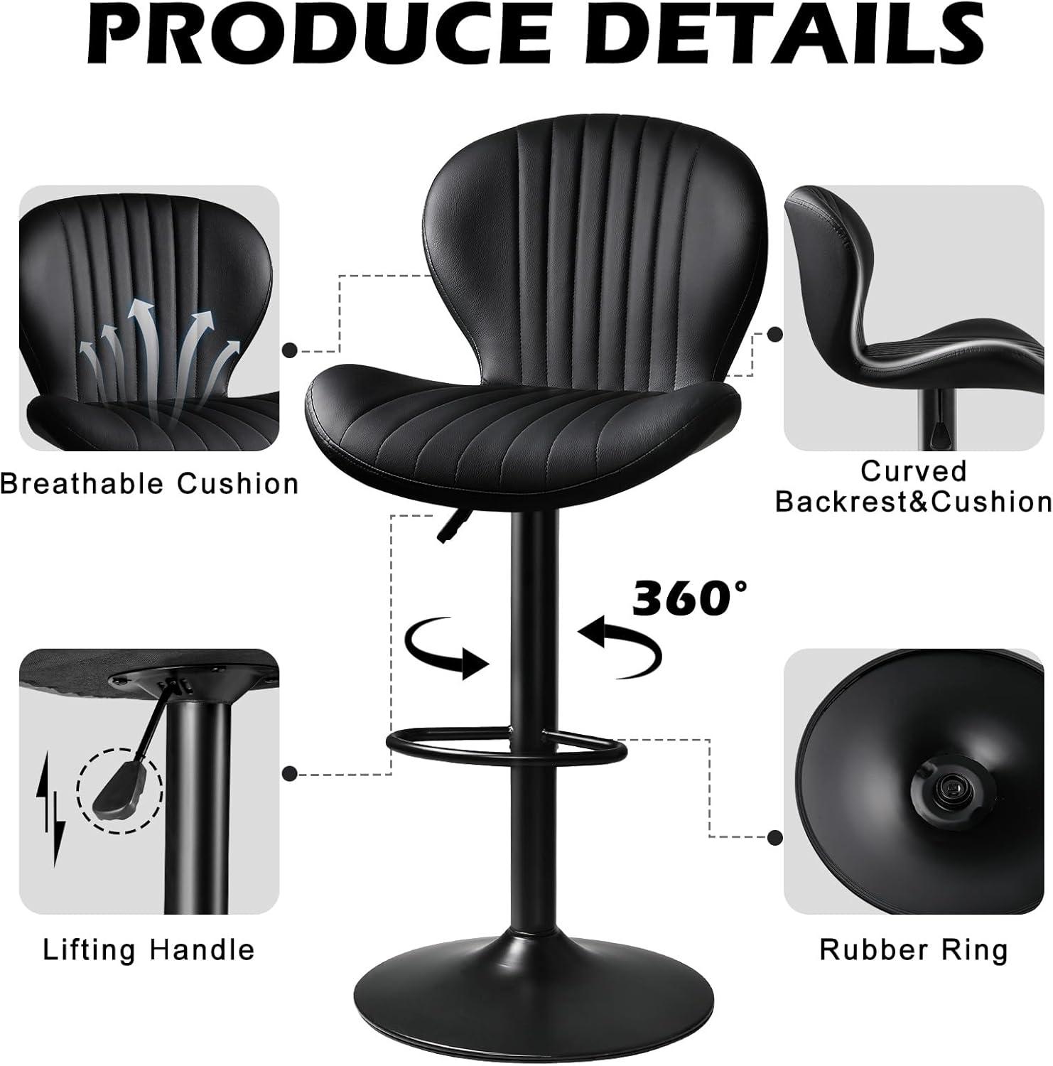 George Oliver Bar Stools Set Of 2,Adjustable Swivel Counter Height Bar Stools With Back & Footrest,Modern Design Bar Chairs,Faux Leather Upholstered Barstools For Bar,Kitchen,Dining Room (Black, Set Of 2)