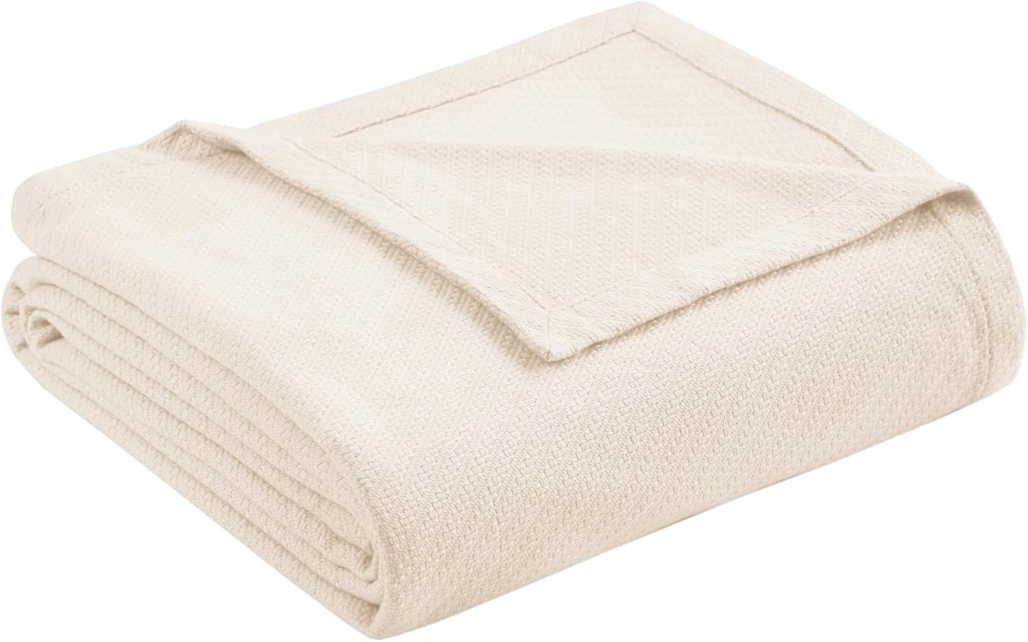 Bed Blanket Liquid Cotton Full/Queen Ivory: Madison Park, Machine Washable, No Fill Lightweight