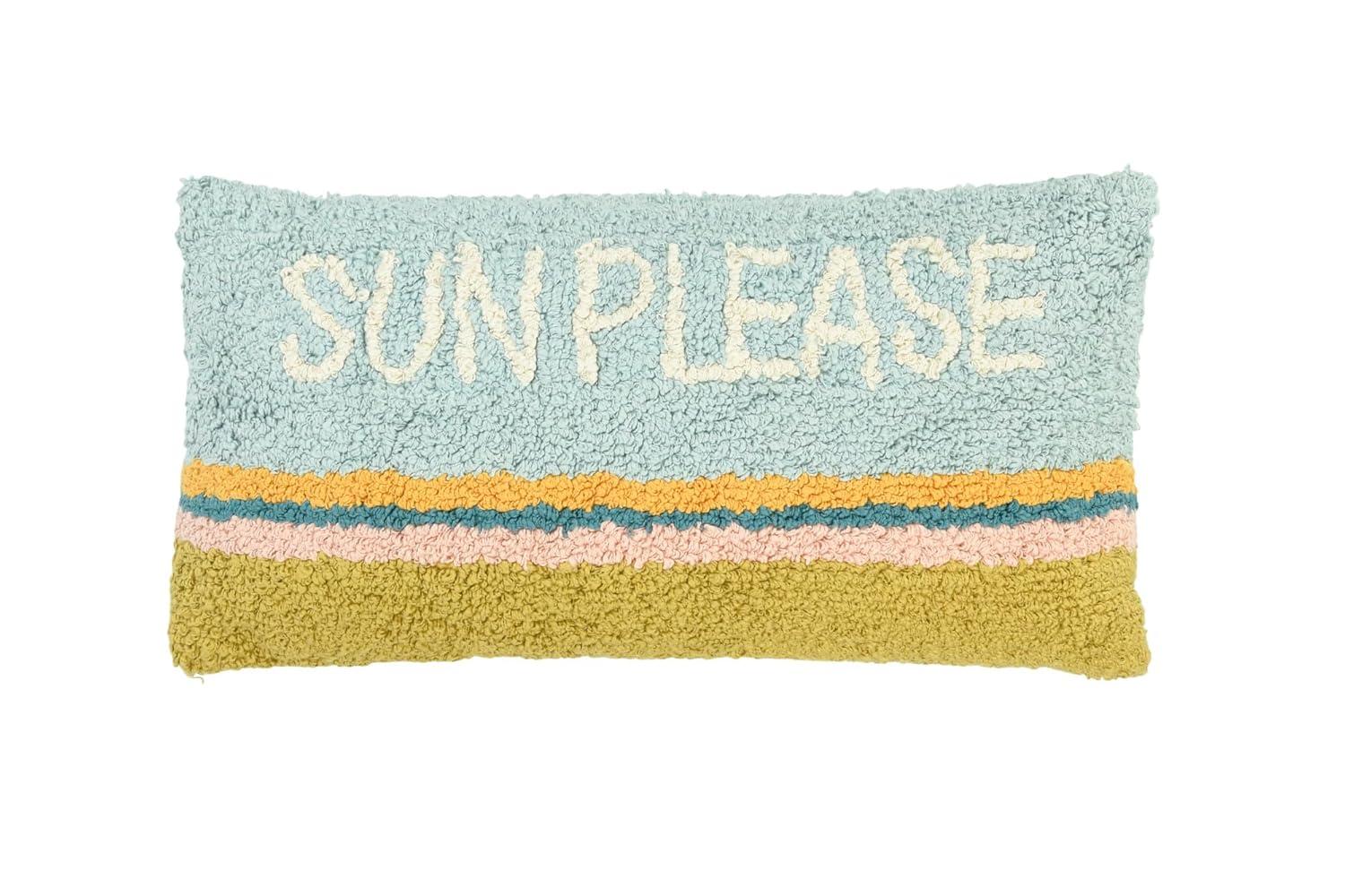 Creative Co-Op Woven Cotton Punch Hook Lumbar Pillow with "Sun Please" Design