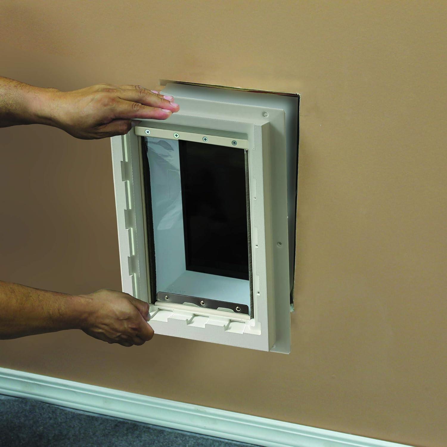 Ideal Pet Products Wall Entry Pet Door Double Flap for Walls with Built-in Telescoping Tunnel and Lock-Out Slide, Extra Large, White (WEPD2XL)