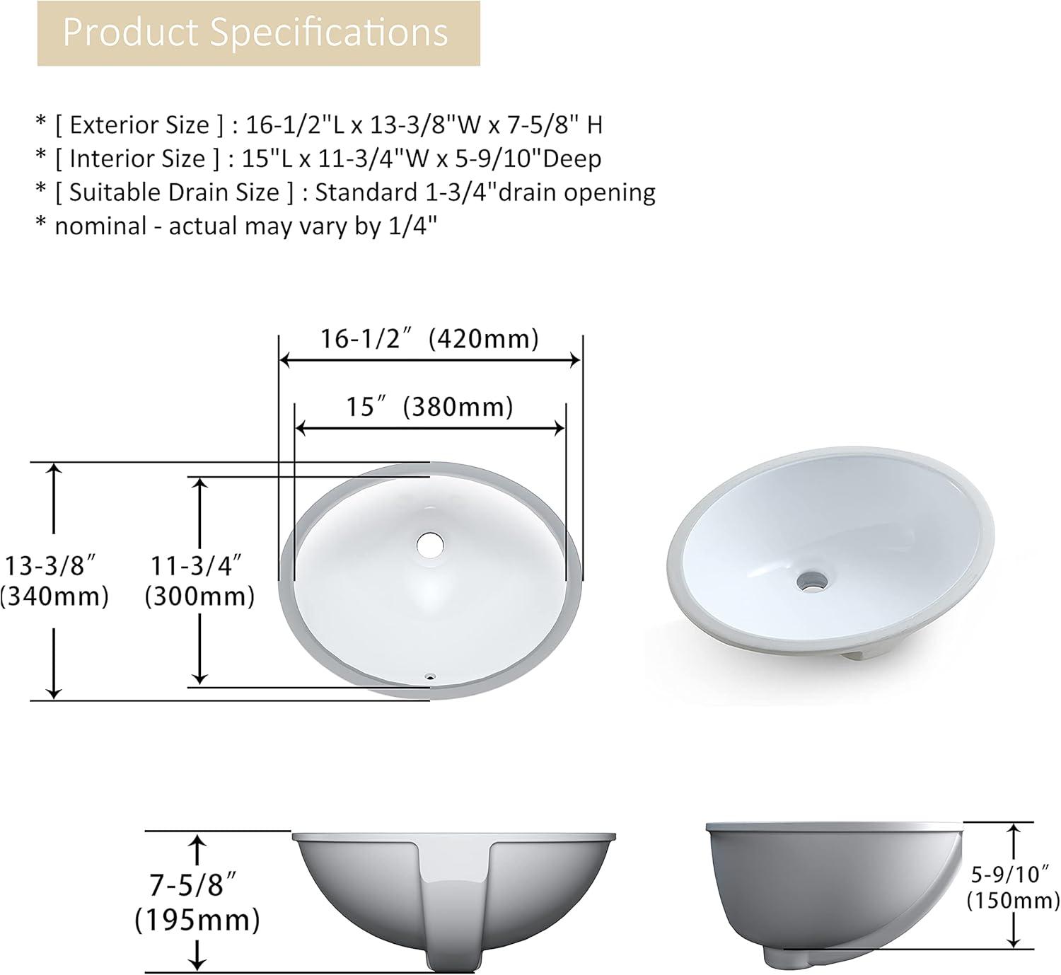 MEJE 13.4'' Glossy Ceramic Oval Bathroom Sink with Overflow