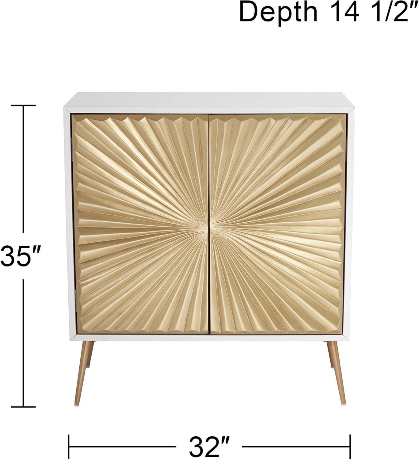 55 Downing Street Starburst 32" Wide White and Gold 2-Door Cabinet