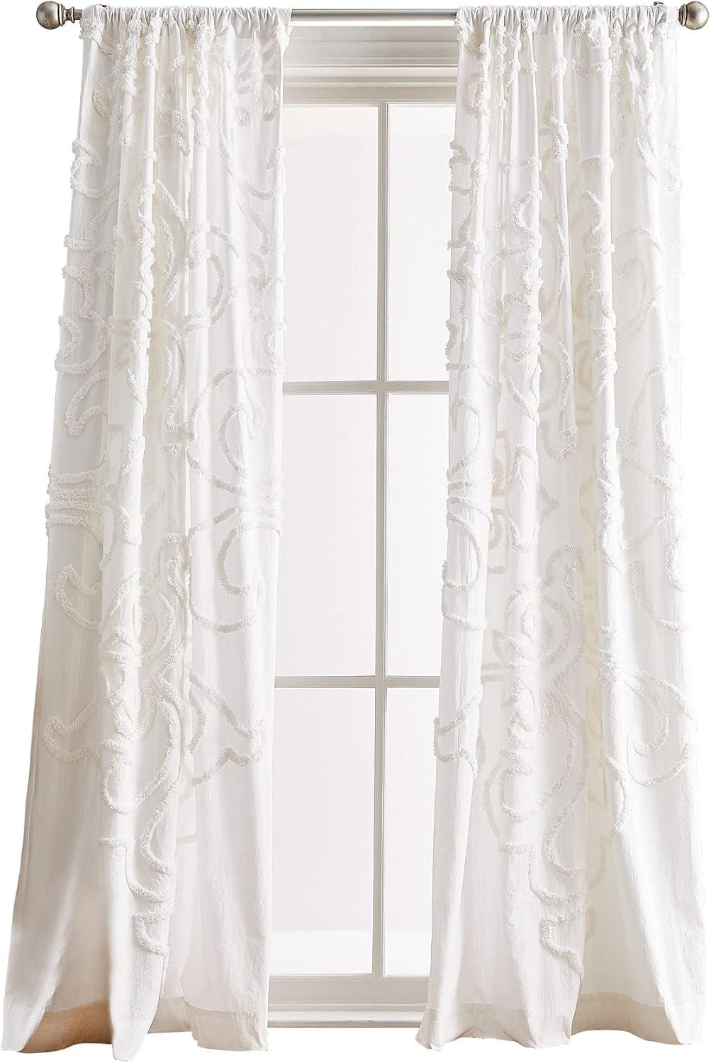 White Cotton Rod Pocket Light-Filtering Curtain Pair, 95"