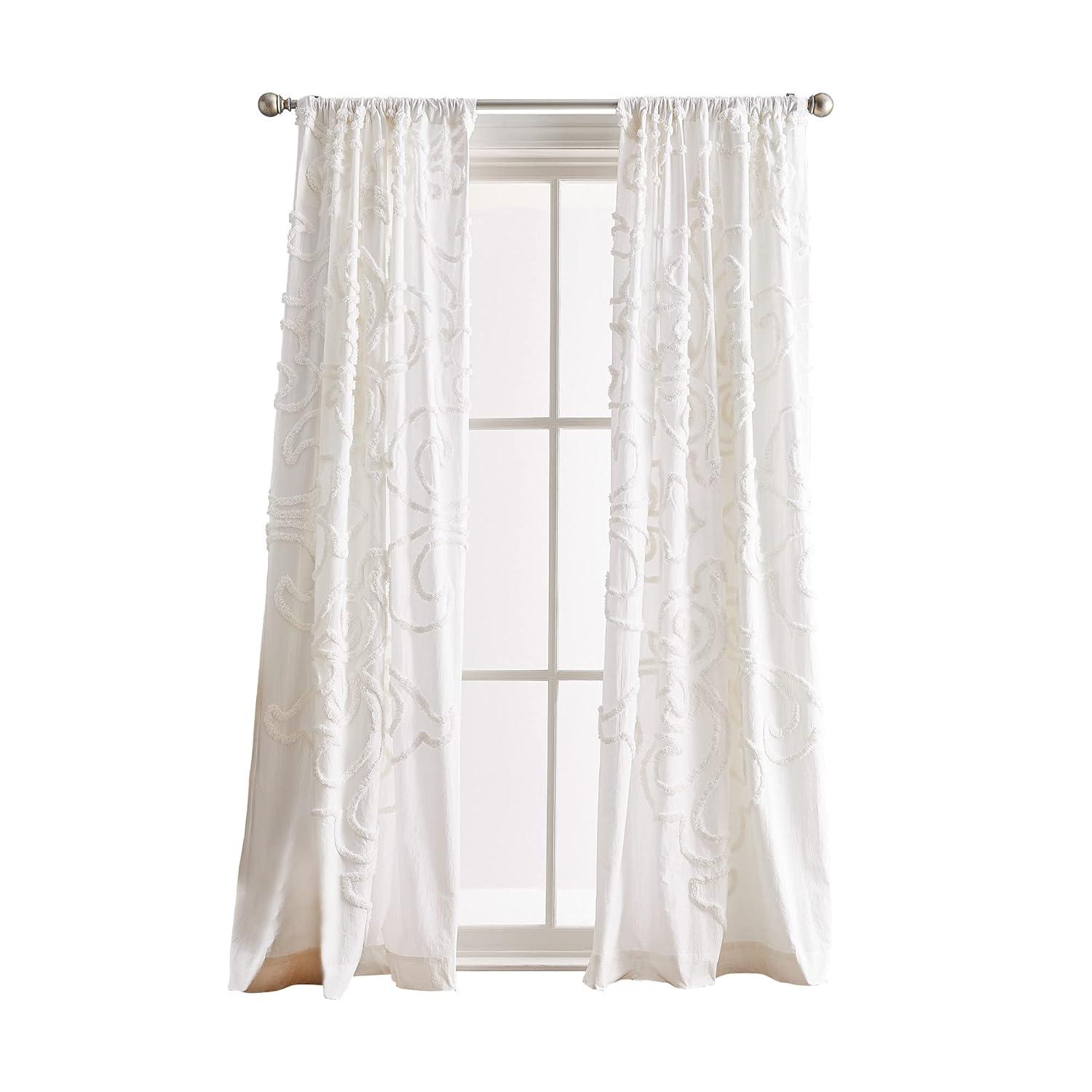 Peri Home Peri Home Gates Tufted Chenille Rod Pocket Curtain Panel Pair White (Set of 2)