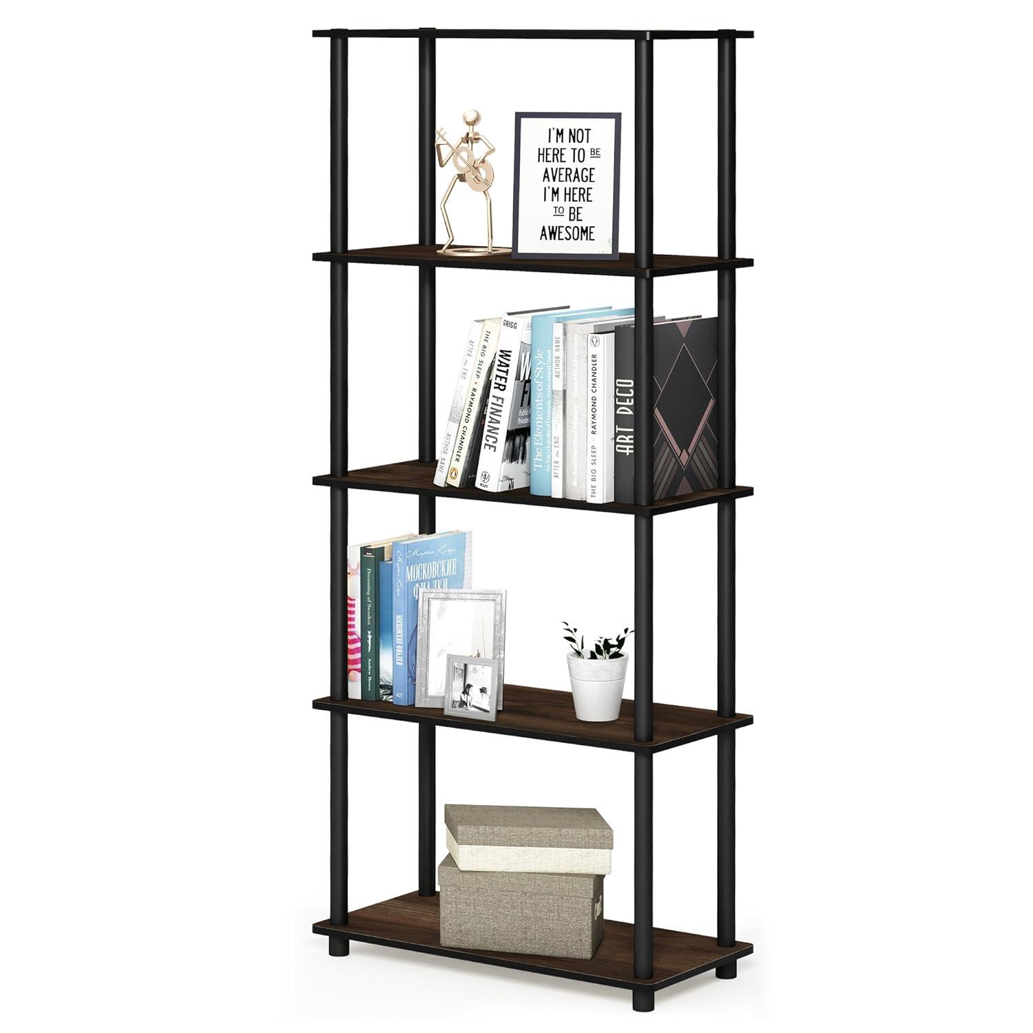Furinno 23.6 W x 11.6 D x 57.4 H 5-Shelf Decorative Shelves, Brown and Black