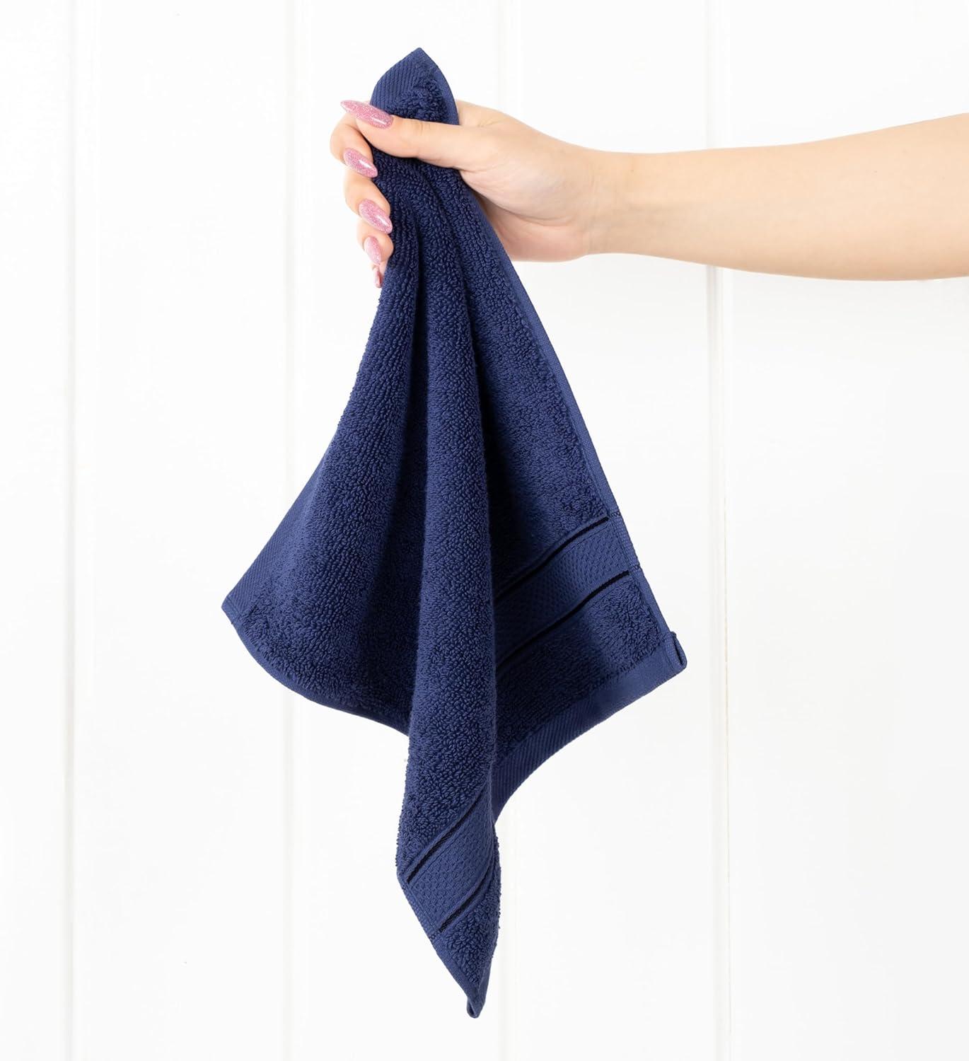 American Soft Linen Salem 4 Pack Washcloth Set, 100% Cotton Washcloth Hand Face Towels for Bathroom and Kitchen, Navy Blue