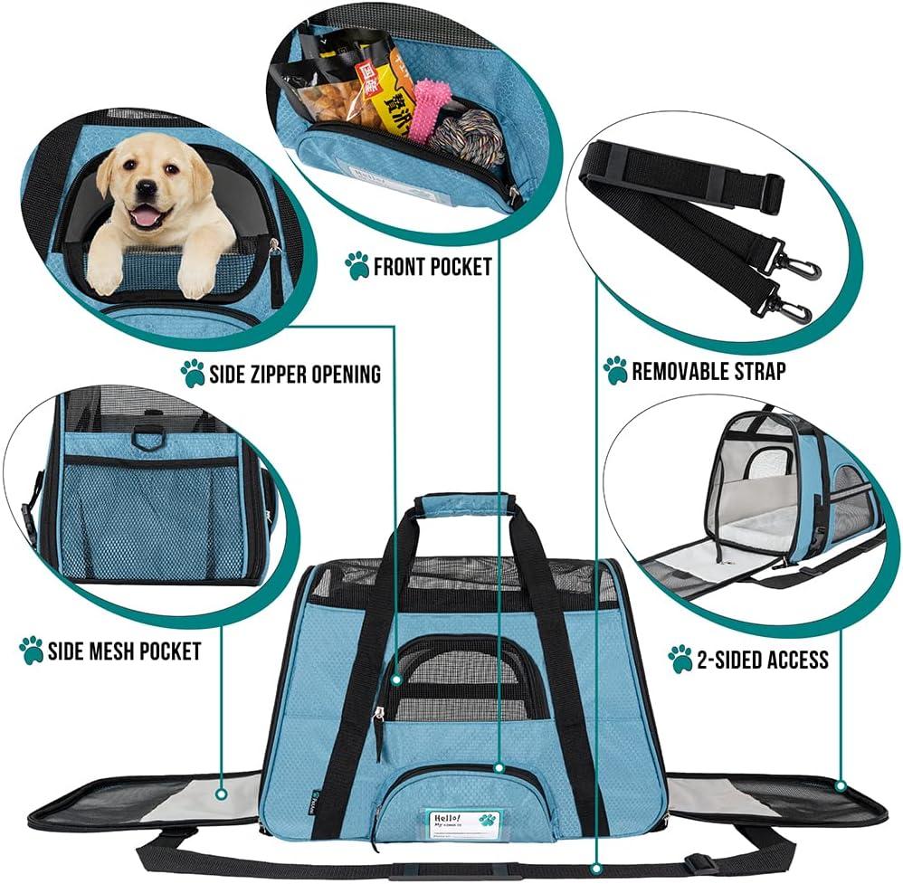 PetAmi Airline Approved Pet Carrier for Cat Dog, Soft Sided Travel Supplies Accessories, Ventilated Carrying Bag Kitten Puppy (Light Blue, Small)