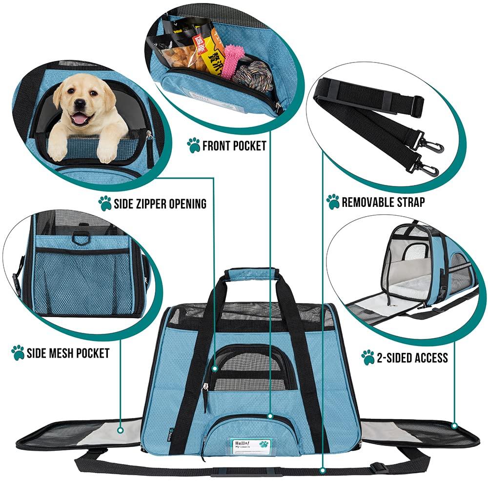 PetAmi Airline Approved Pet Carrier for Cat Dog, Soft Sided Travel Supplies Accessories, Ventilated Carrying Bag Kitten Puppy (Light Blue, Small)
