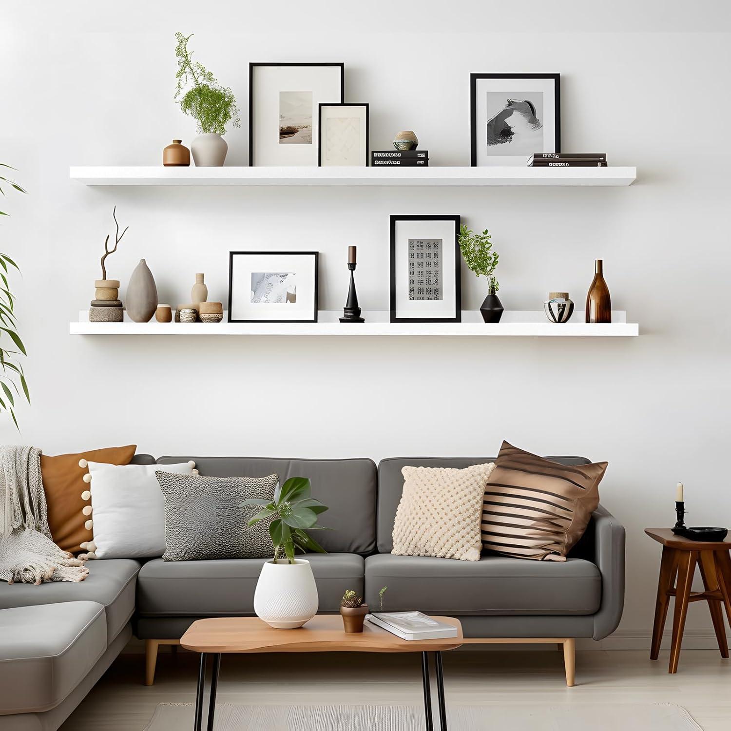 Floating Shelves for Wall Storage Set of 4, 48 Inch Picture Ledge Shelf, White Wall Shelves with Lip for Kitchen, Bedroom, Bathroom, and Living Room