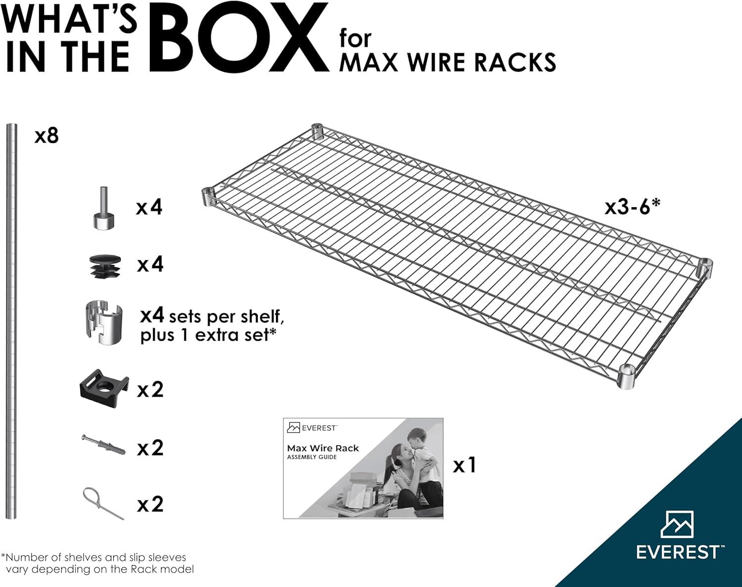 Everest Home Everest Wire Rack Heavy-Duty 5-Tier Utility Shelving Unit, 48 W x 24 D x 72 H, Chrome