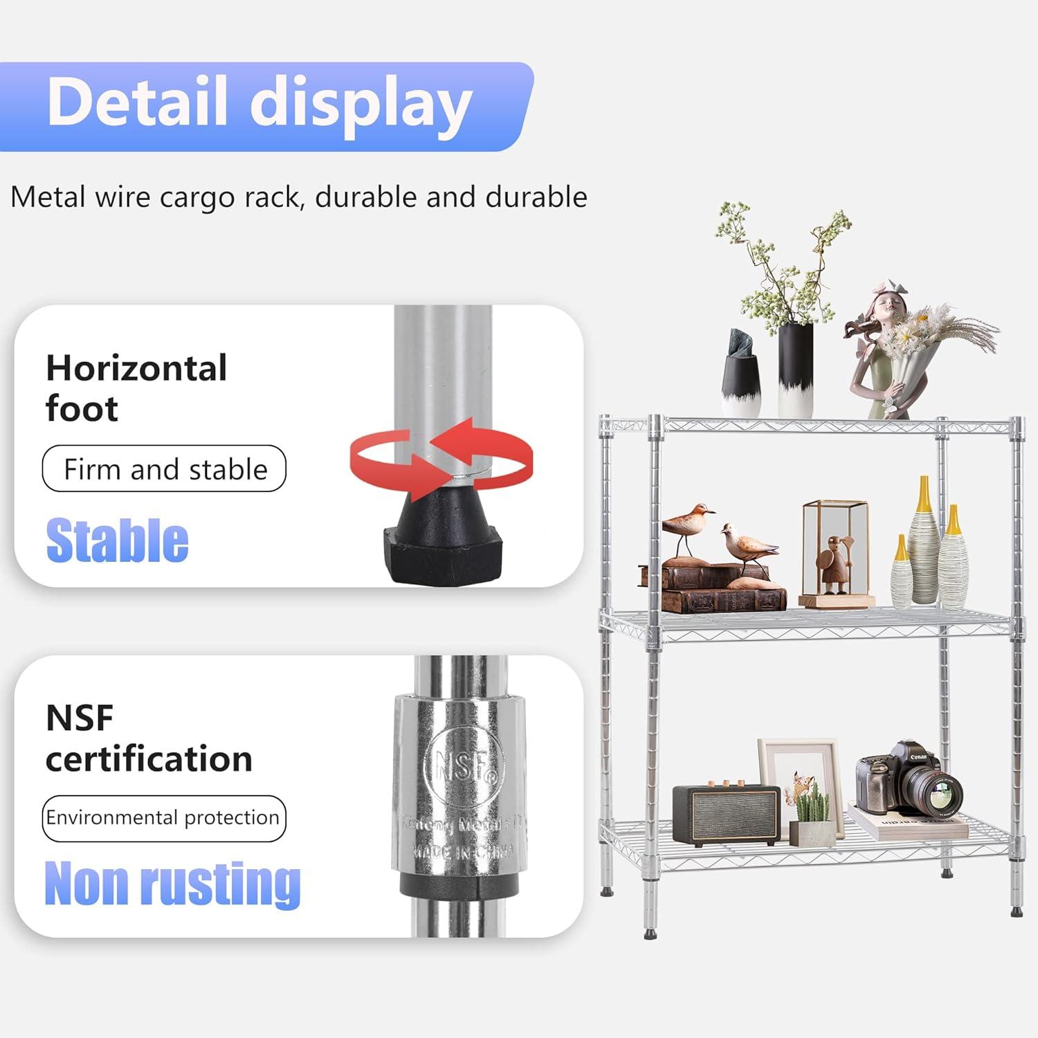 Killeryuki Chrome Storage Shelves, 4-Tier Wire Shelving with Wheels Adjustable Storage Shelves 500lbs Capacity Metal Shelf 36L x 14W x 62H for Office Garage Kitchen Basement Bedroom
