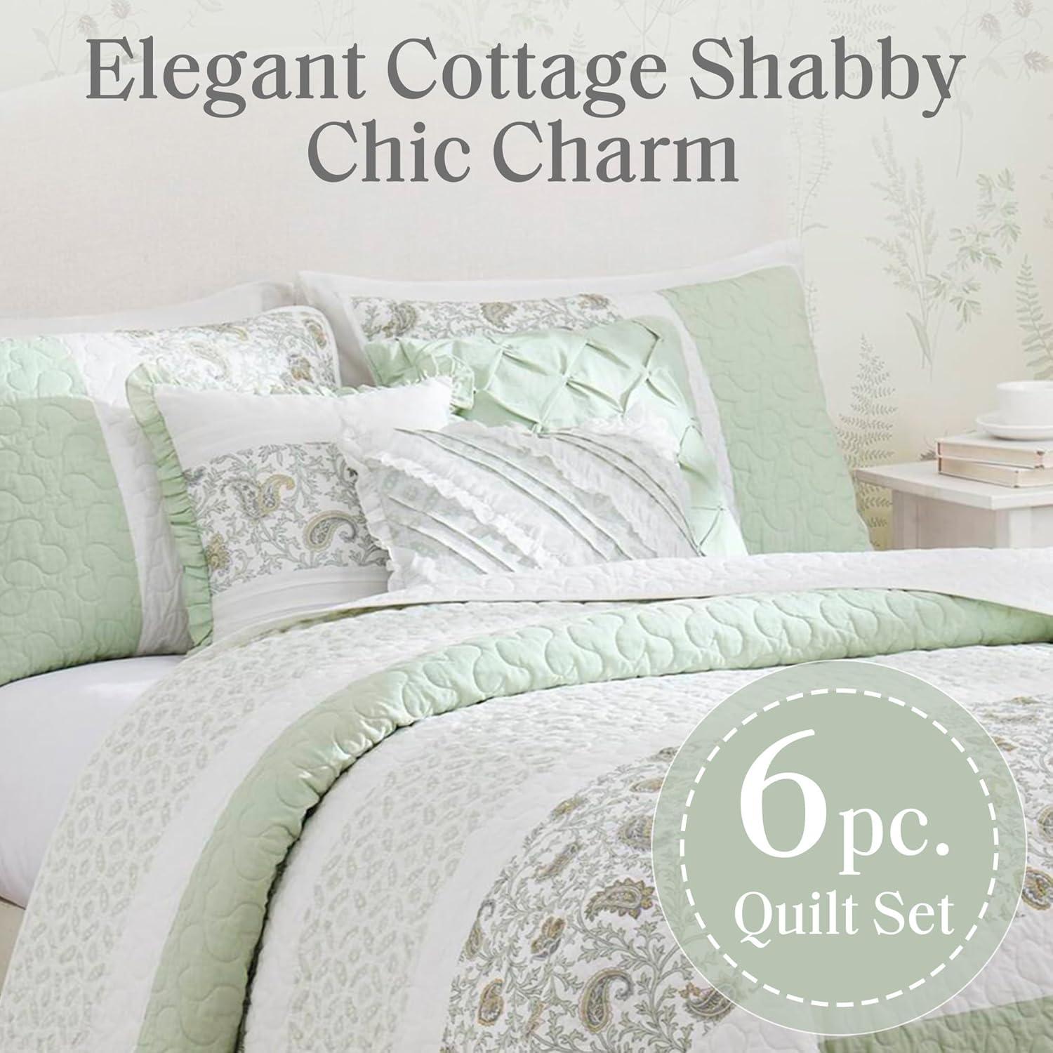 Madison Park Dawn 6 Piece Cotton Percale Quilt Set with Throw Pillows