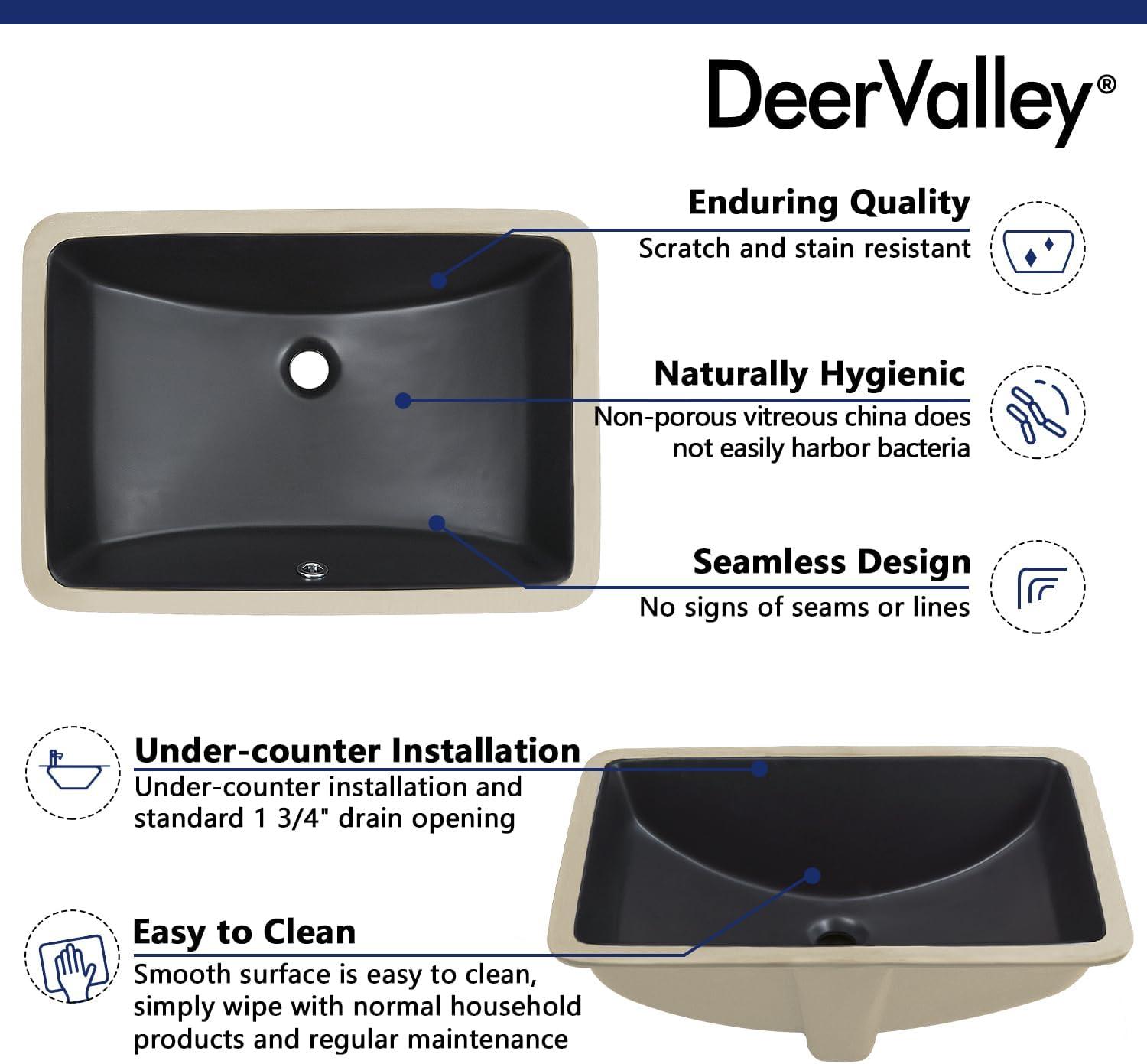 DeerValley Ally 21" x 15'' Undermount Bathroom Sink, Rectangular Bathroom Sink with Overflow