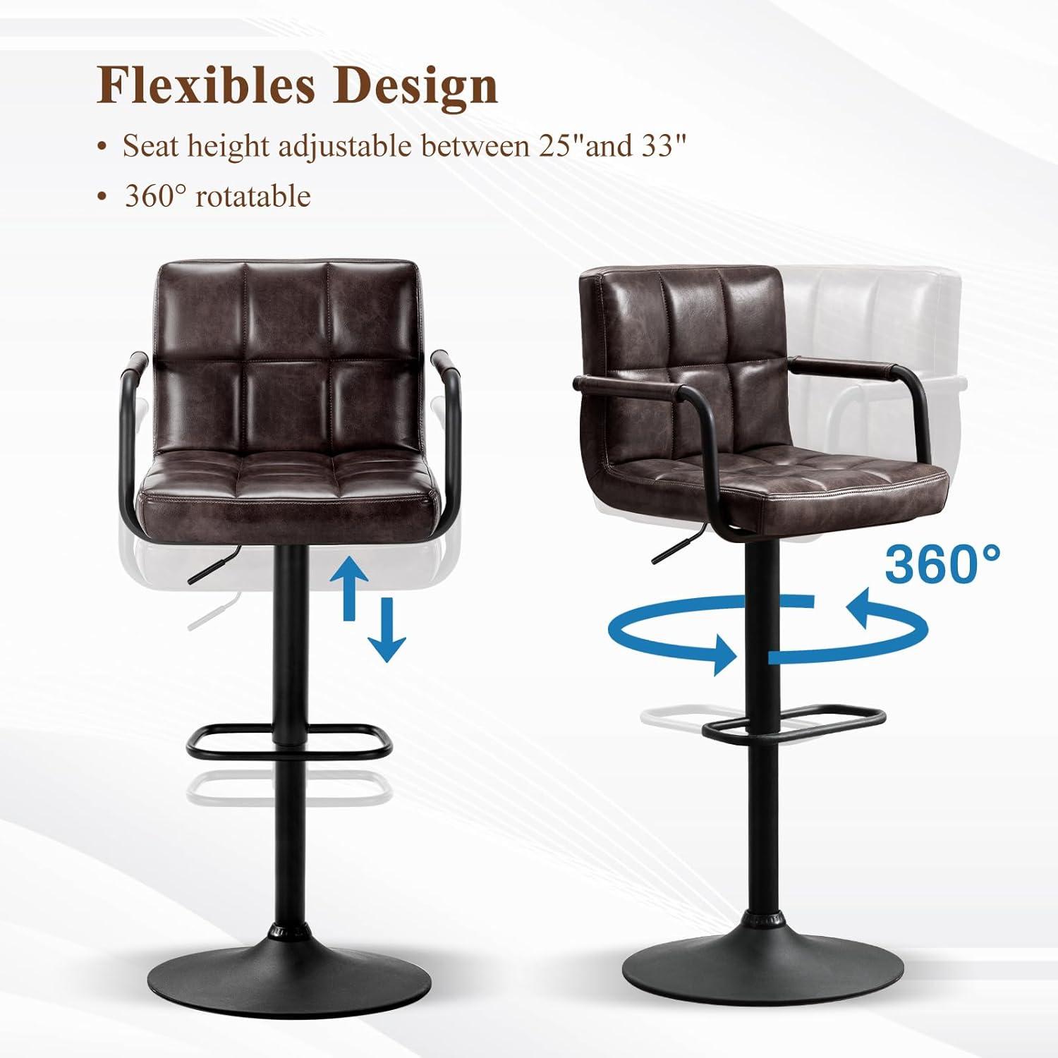 Furniliving Adjustable Swivel Bar Stools Counter Height Stool with Low-Back Kitchen Counter Stools Set of 2,Black Brown