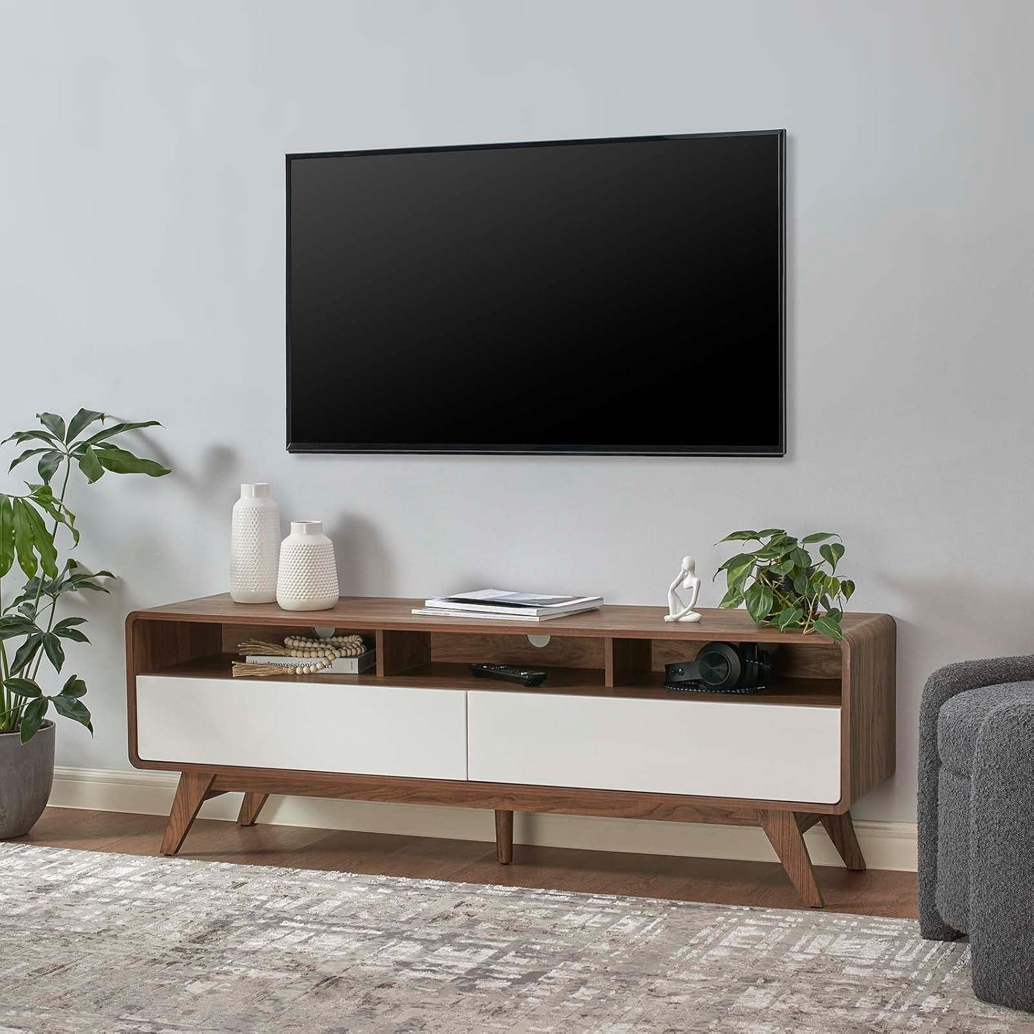 Modway Transmit 60" Particleboard and Laminate TV Stand in Walnut/White