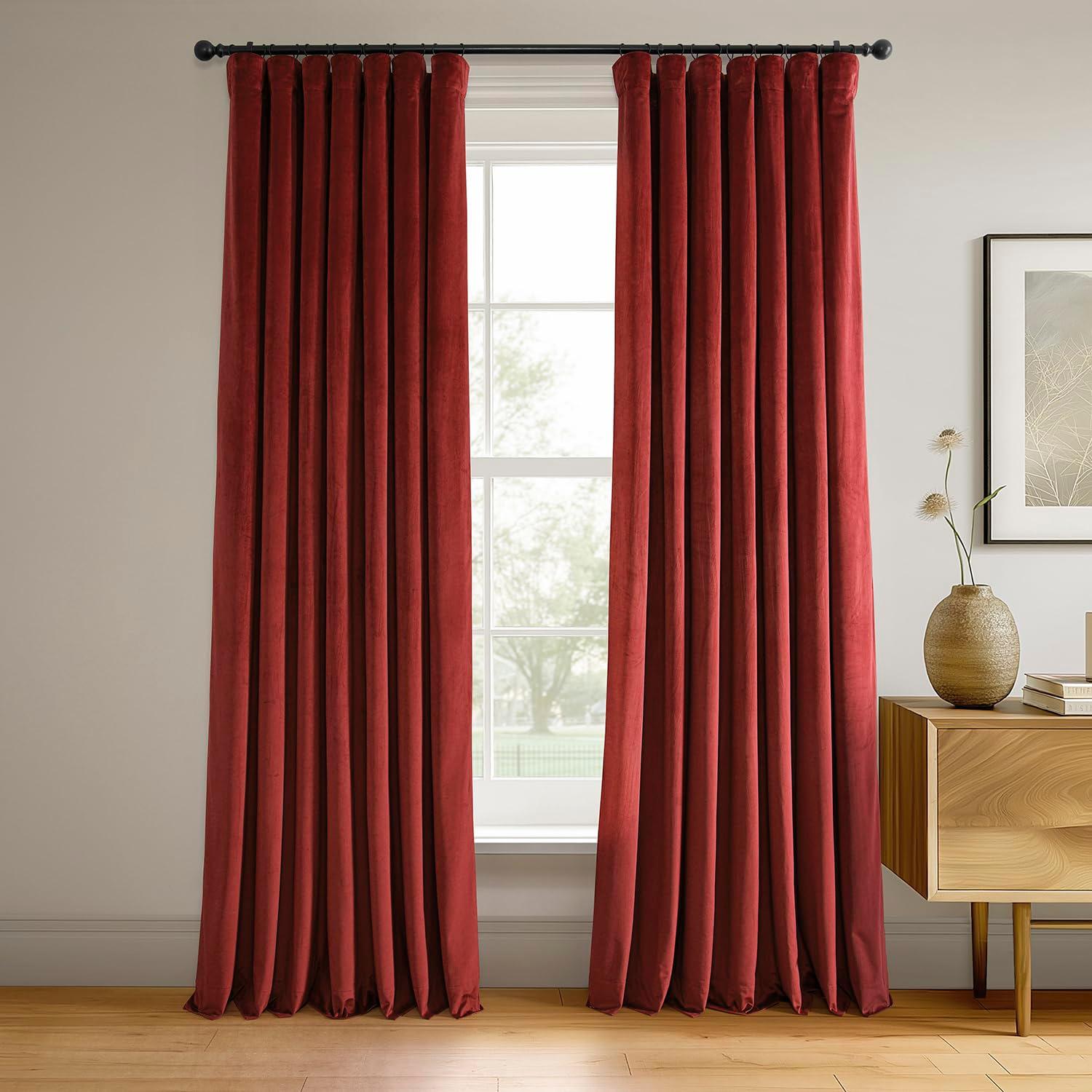 Half Price Drapes Signature Crimson Rust Velvet Blackout Curtains For Bedroom(1 Panel), 50WX 108L