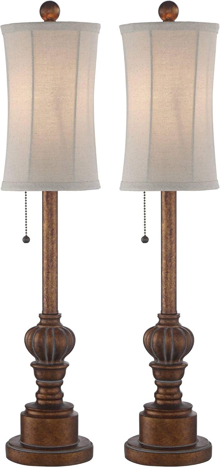 Regency Hill Traditional Buffet Table Lamps 28" Tall Set of 2 Warm Brown Wood Tone Fabric Drum Shade for Dining Room