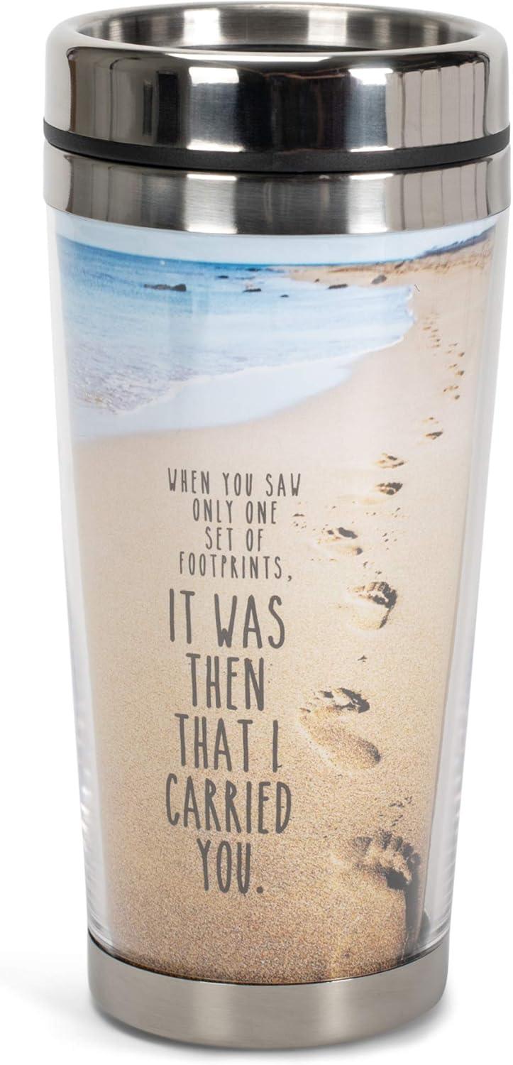 Footprints in the Sand Stainless Steel 16 Oz Travel Mug