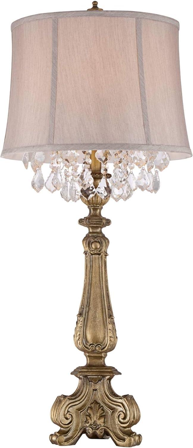 Barnes and Ivy Dubois Traditional Table Lamp 37 1/4" Tall Antique Gold Mist Gray Crystal Beading Drum Shade for Bedroom Living Room Bedside Nightstand