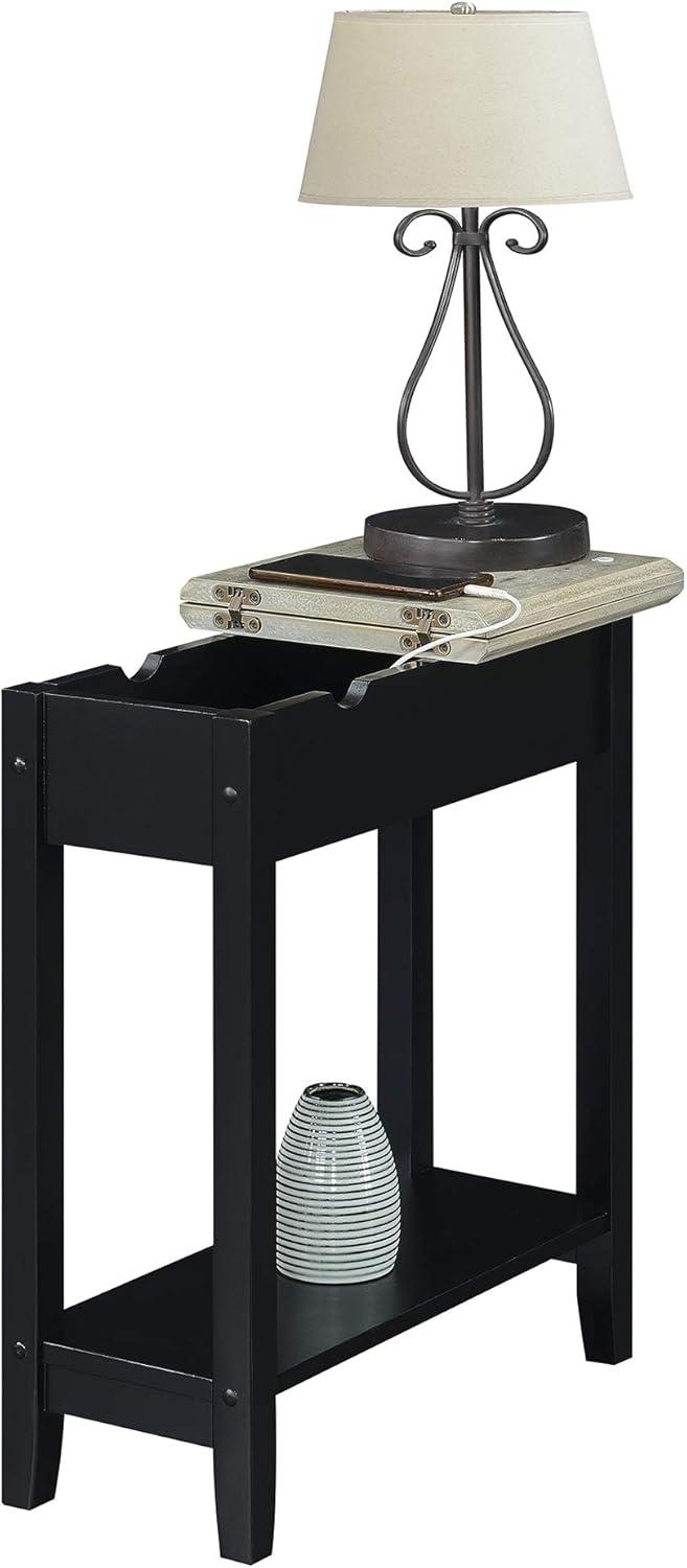 Convenience Concepts American Heritage Flip Top End Table with Charging Station, Faux Birch/Black