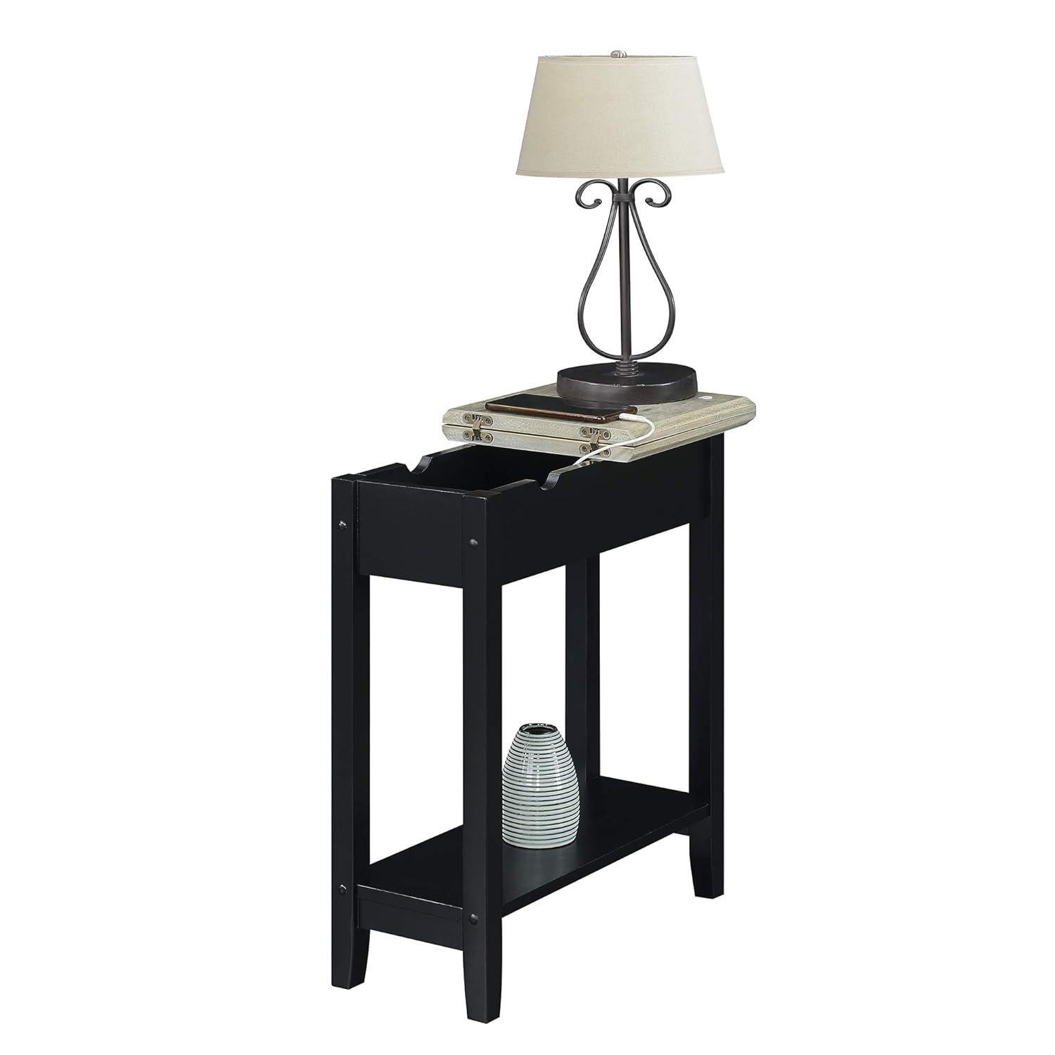 Convenience Concepts American Heritage Flip Top End Table with Charging Station, Faux Birch/Black