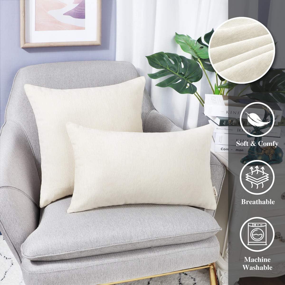 BRAWARM Throw Pillow Covers 12x20 Inches - Cream Chenille Lumbar Pillow Covers Pack of 2, Solid Dyed Soft Chenille Pillow Cases for Couch Sofa Bed Home Decoration