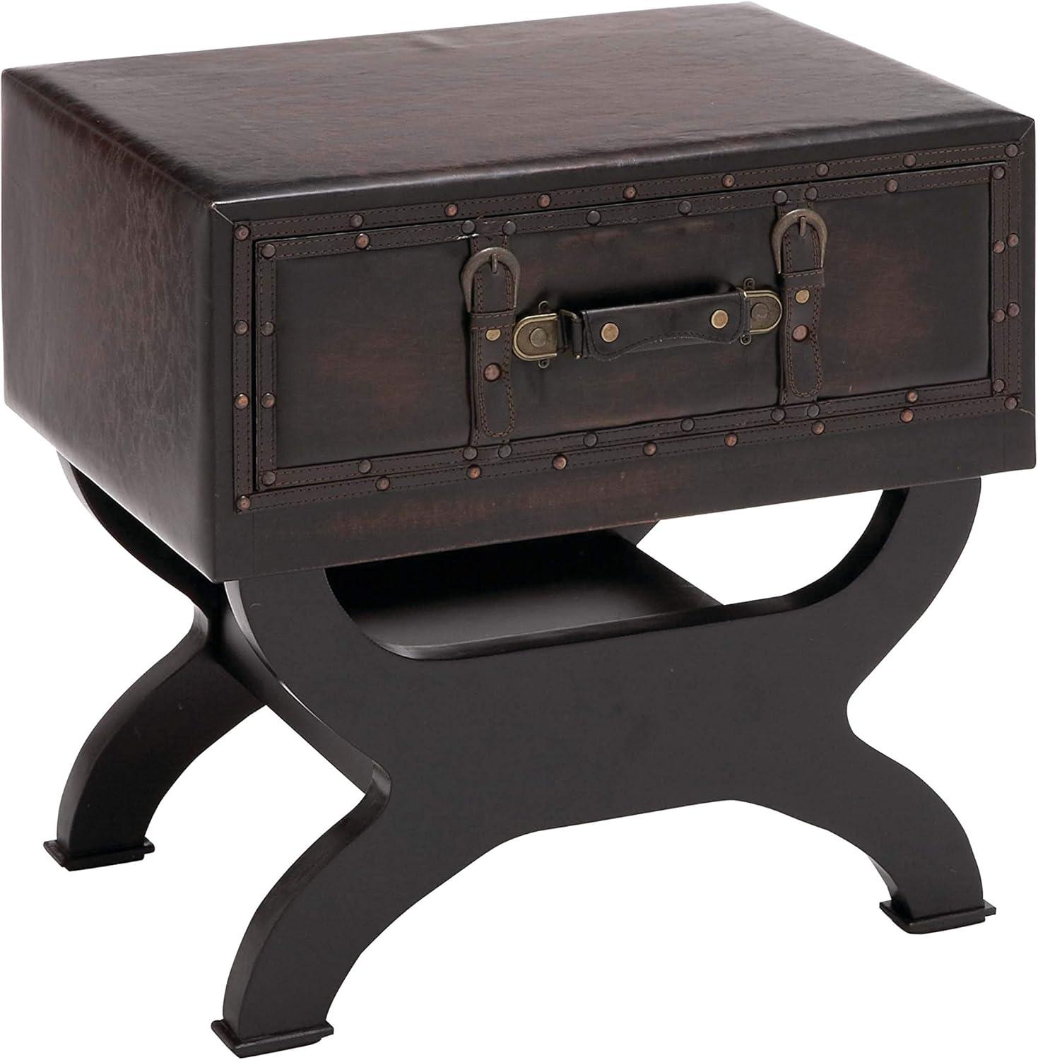 Olivia & May Faux Leather Trunk End Table Brown: Vintage-Inspired Storage, Metal Accents, Indoor Use