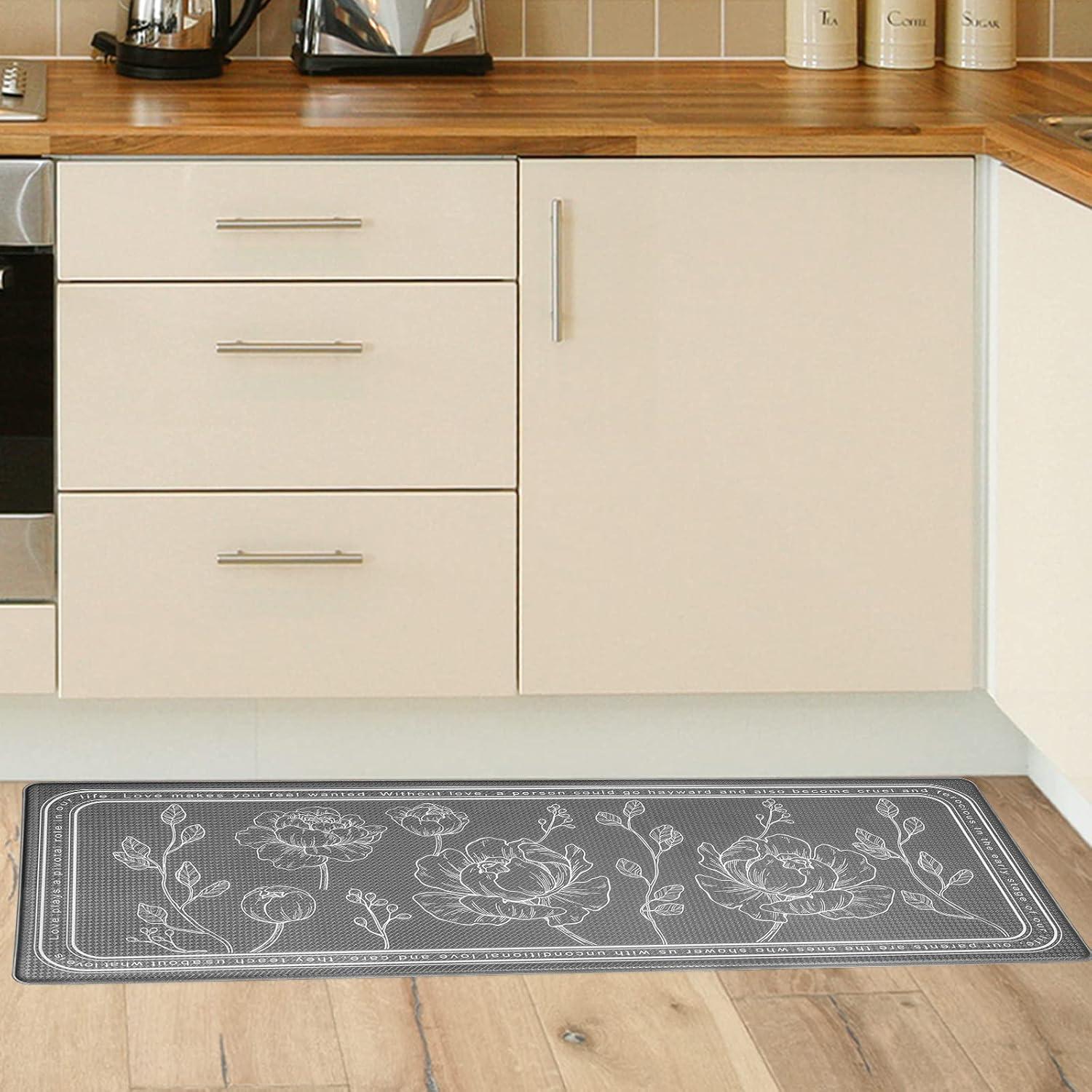 Kitchen Rug Set of 2,  Gray 17"x59"+17"x29", Non-Slip Waterproof  Kitchen Floor Mat, Cushioned Anti Fatigue Kitchen Mat