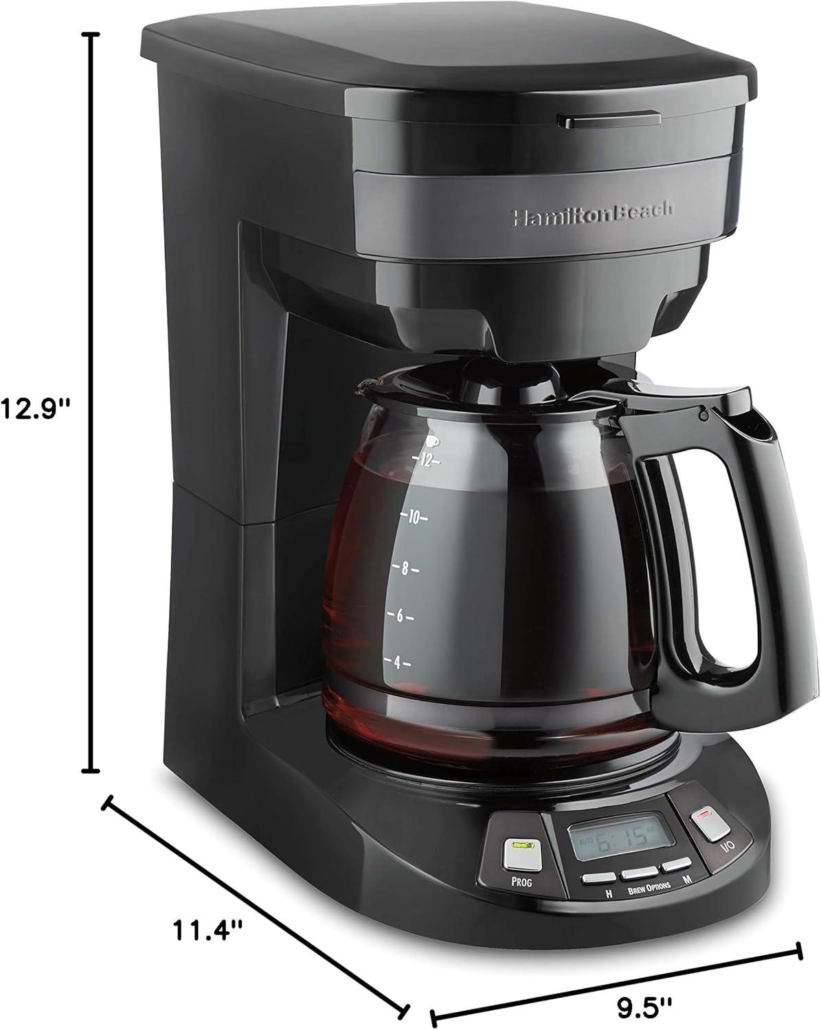 12-Cup Black Stainless Steel Programmable Drip Coffee Maker