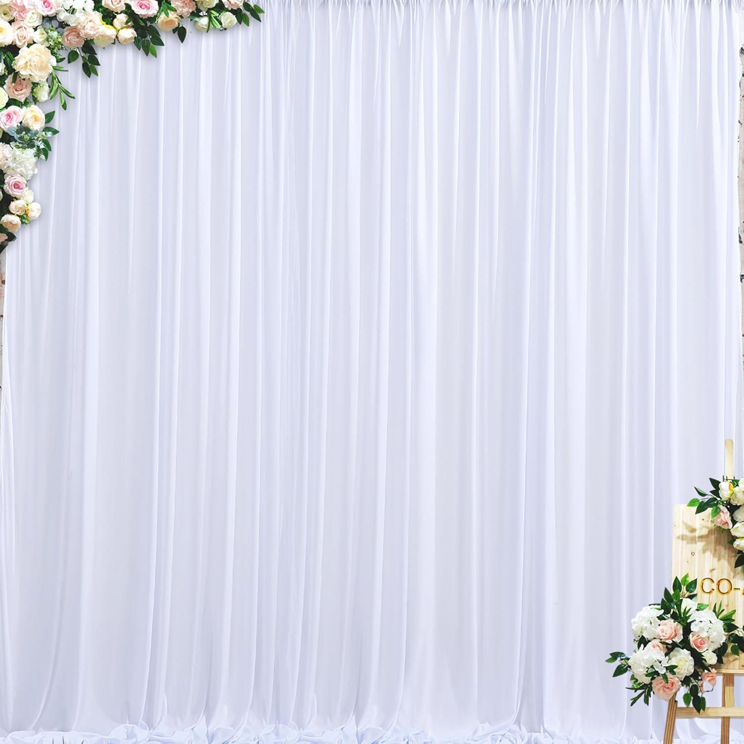 10x10ft White Backdrop Curtain for Parties Wrinkle Free Wedding Baby Curtain Backdrops for Birthday Party