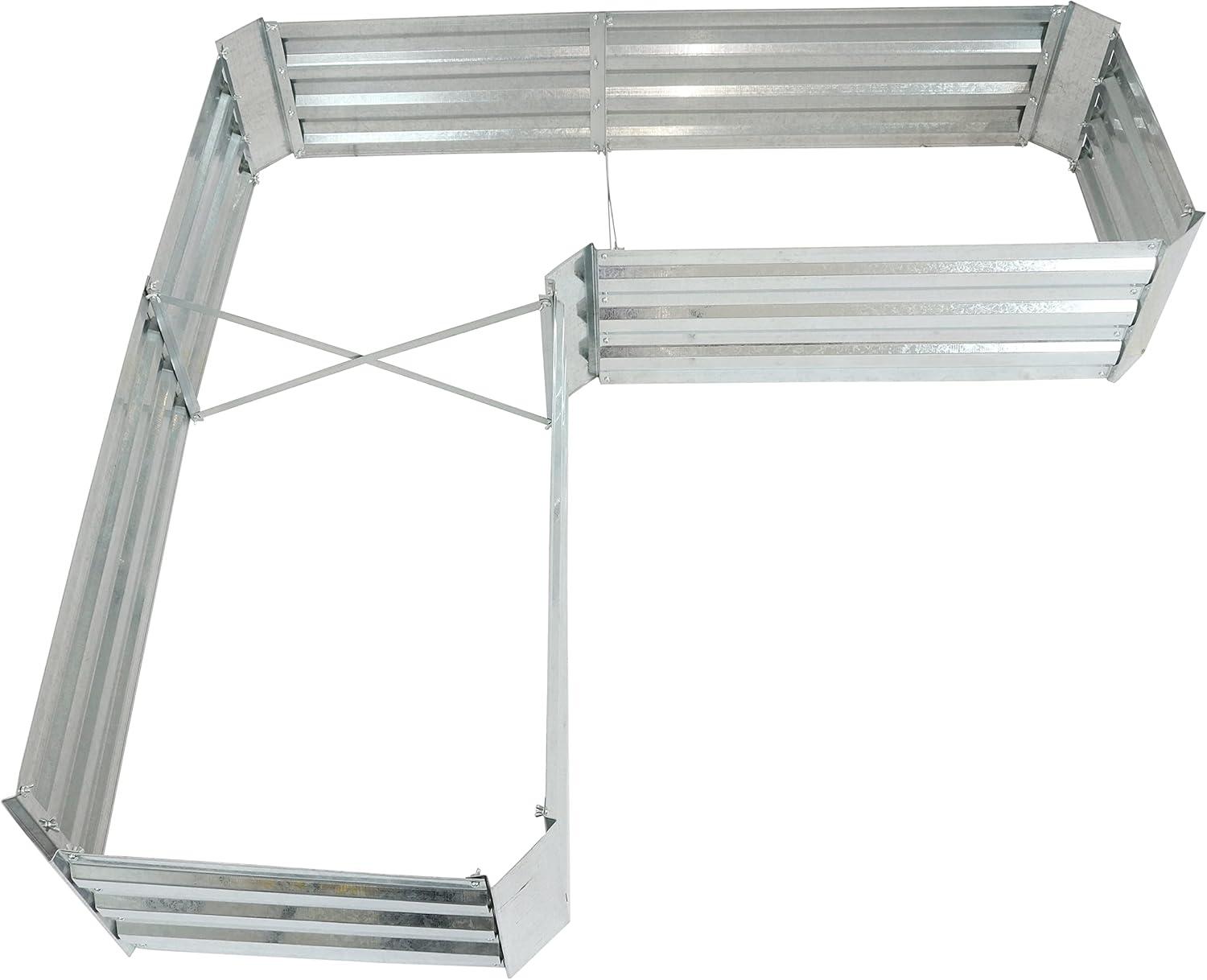 Sunnydaze Outdoor Galvanized Steel L-Shaped Raised Garden Bed for Plants, Vegetables, and Flowers - 59.5" - Silver