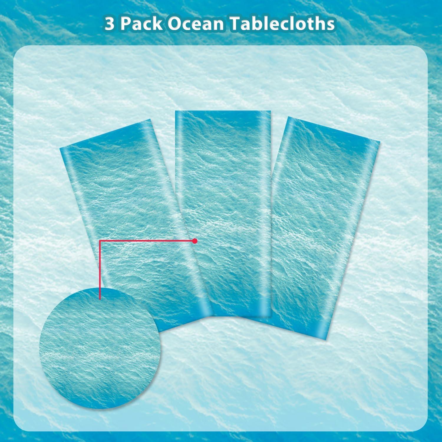 3-Piece 54 x 108 Inch Ocean Wave Plastic Tablecloth - Realistic Water Design, Disposable Rectangle Table Cover for Dining, Picnic, Beach Party, Sea Theme, Pool Party, Summer Indoor Outdoor Decoration