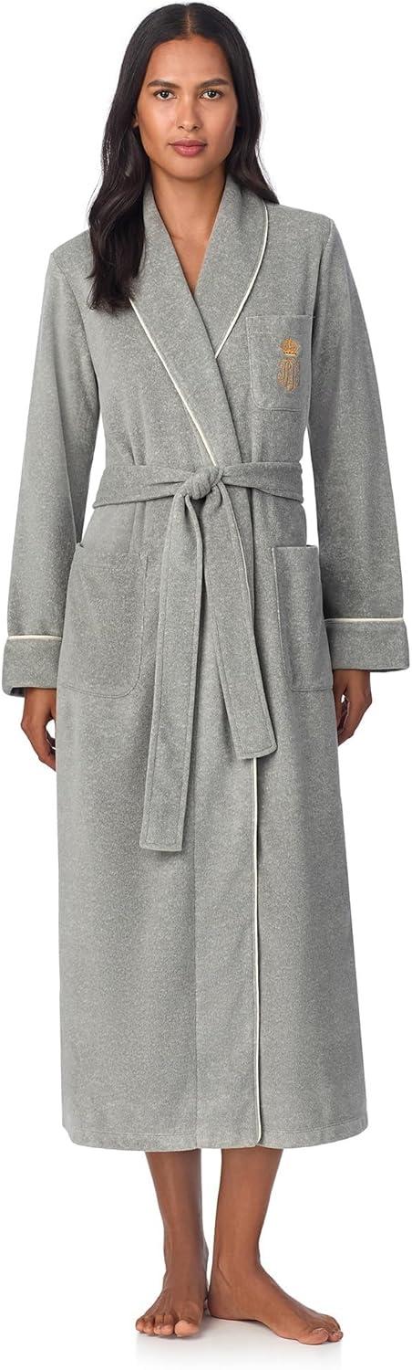 Grey Heather Shawl Collar Fleece Robe with Pockets