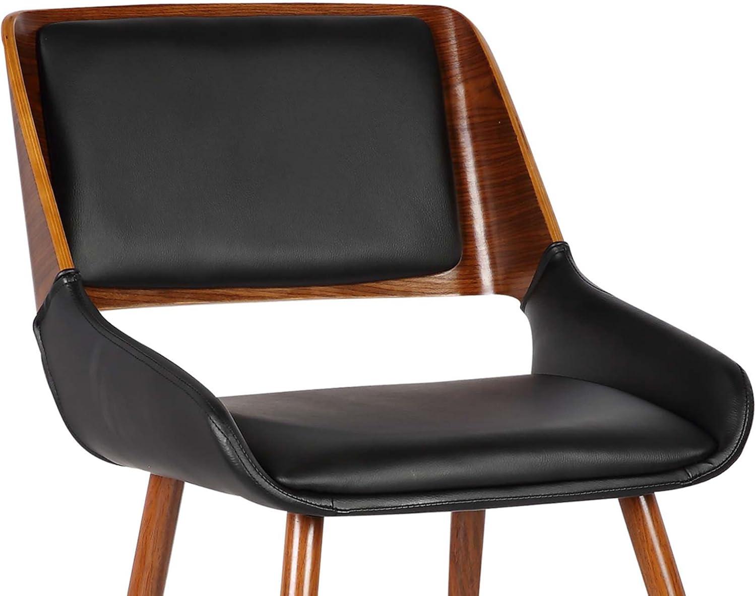 Armen Living Panda Modern Leather Dining Chair in Walnut Wood and Black