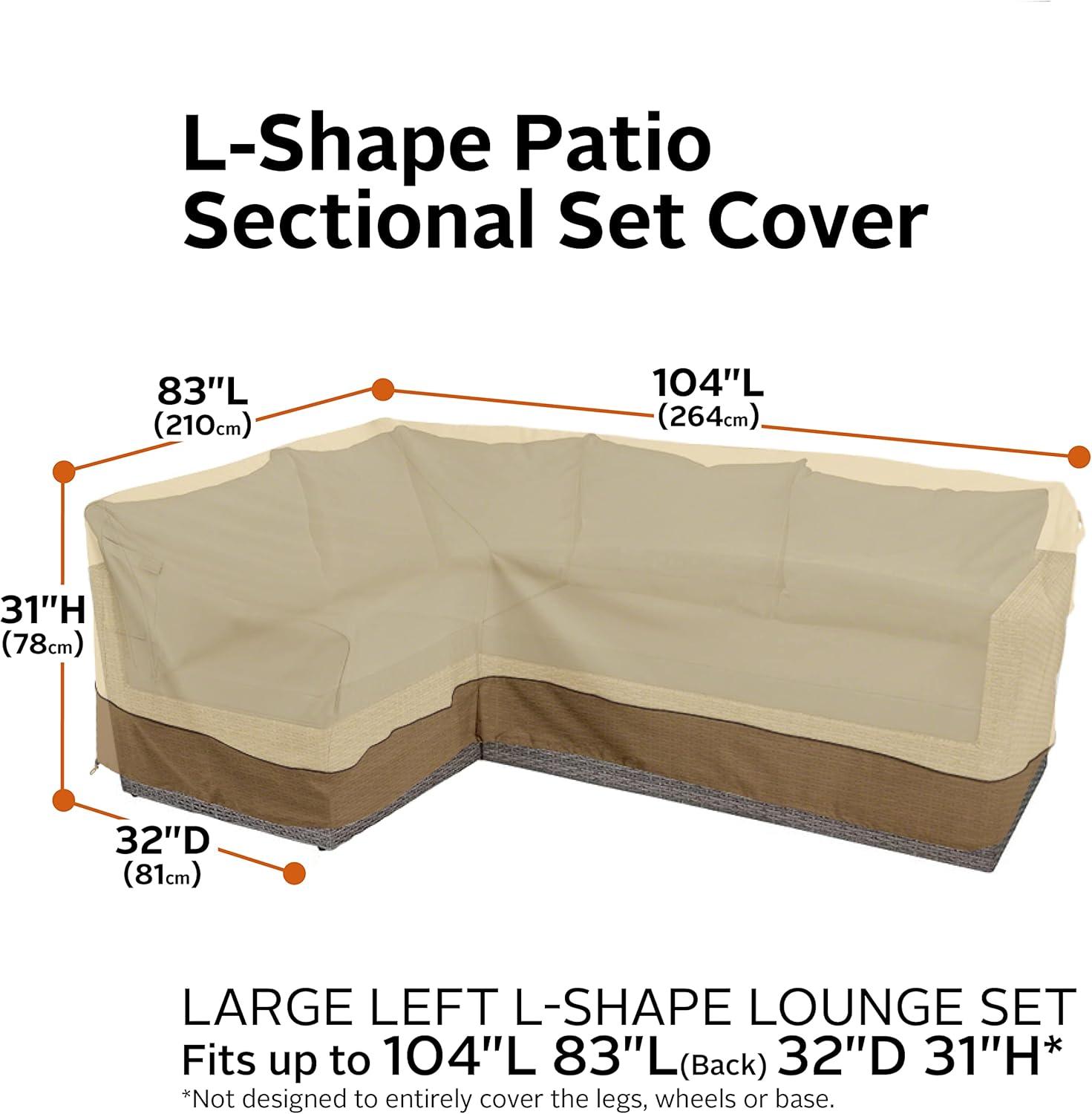 Classic Accessories Veranda Patio Left Facing L-Shape Sectional Lounge Set Cover - Durable and Water Resistant Outdoor Furniture Cover (55-881-011501-RT)