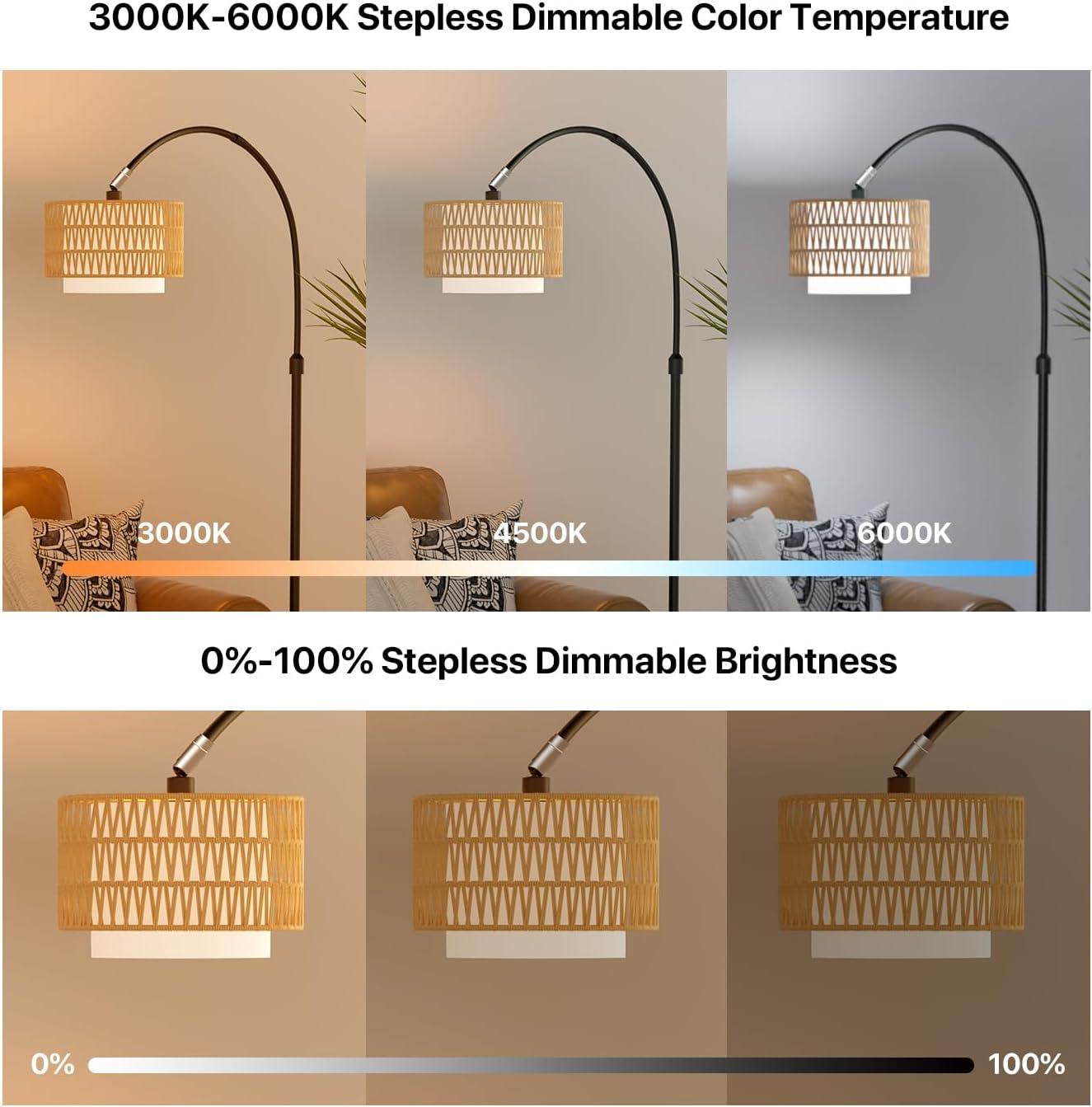 ROTTOGOON Boho Floor Lamp with Dimmable Bulb, Rattan &Linen Double Shades, Boho Standing Tall Lamps with Foot Switch, Bohemian Floor Lamps for Living Room, Bedroom, Office