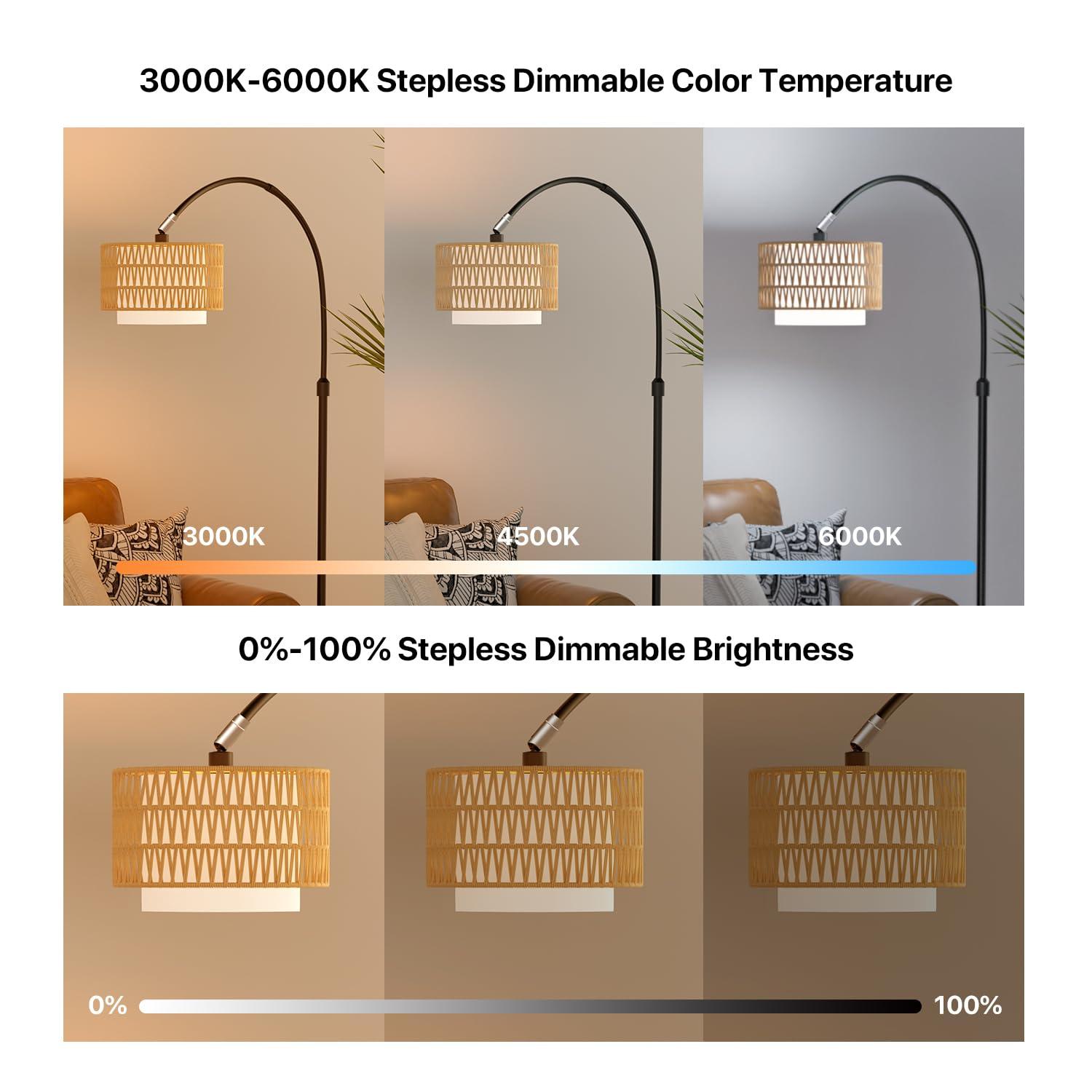 ROTTOGOON Boho Floor Lamp with Dimmable Bulb, Rattan &Linen Double Shades, Boho Standing Tall Lamps with Foot Switch, Bohemian Floor Lamps for Living Room, Bedroom, Office