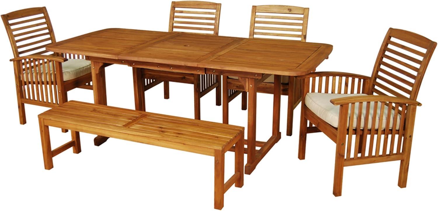 6-Piece Brown Acacia Wood Patio Dining Set with Cushions