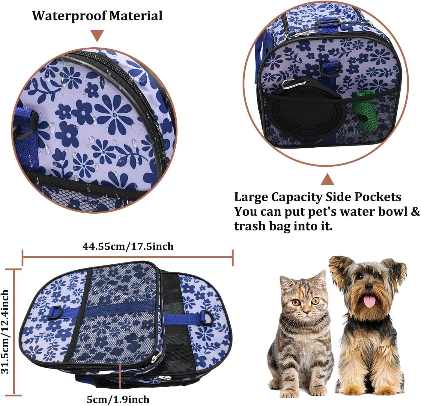 ZAKAPAWS Soft-Sided Kennel Pet Carrier for Small Dogs, Cats, Puppy, Airline Approved Cat Carriers Dog Carrier Collapsible (Floral Print Blue, 19" L x 11" W x 11" H)