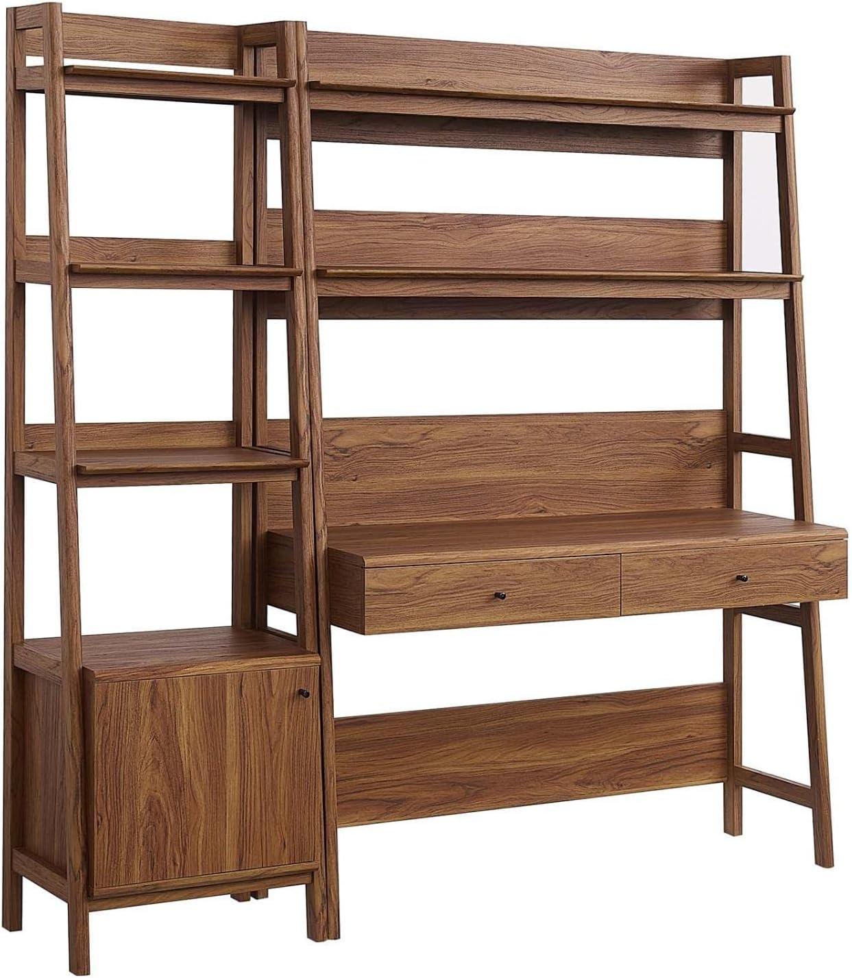 Modway Bixby 2-Piece Wood Office Desk and Bookshelf in Walnut