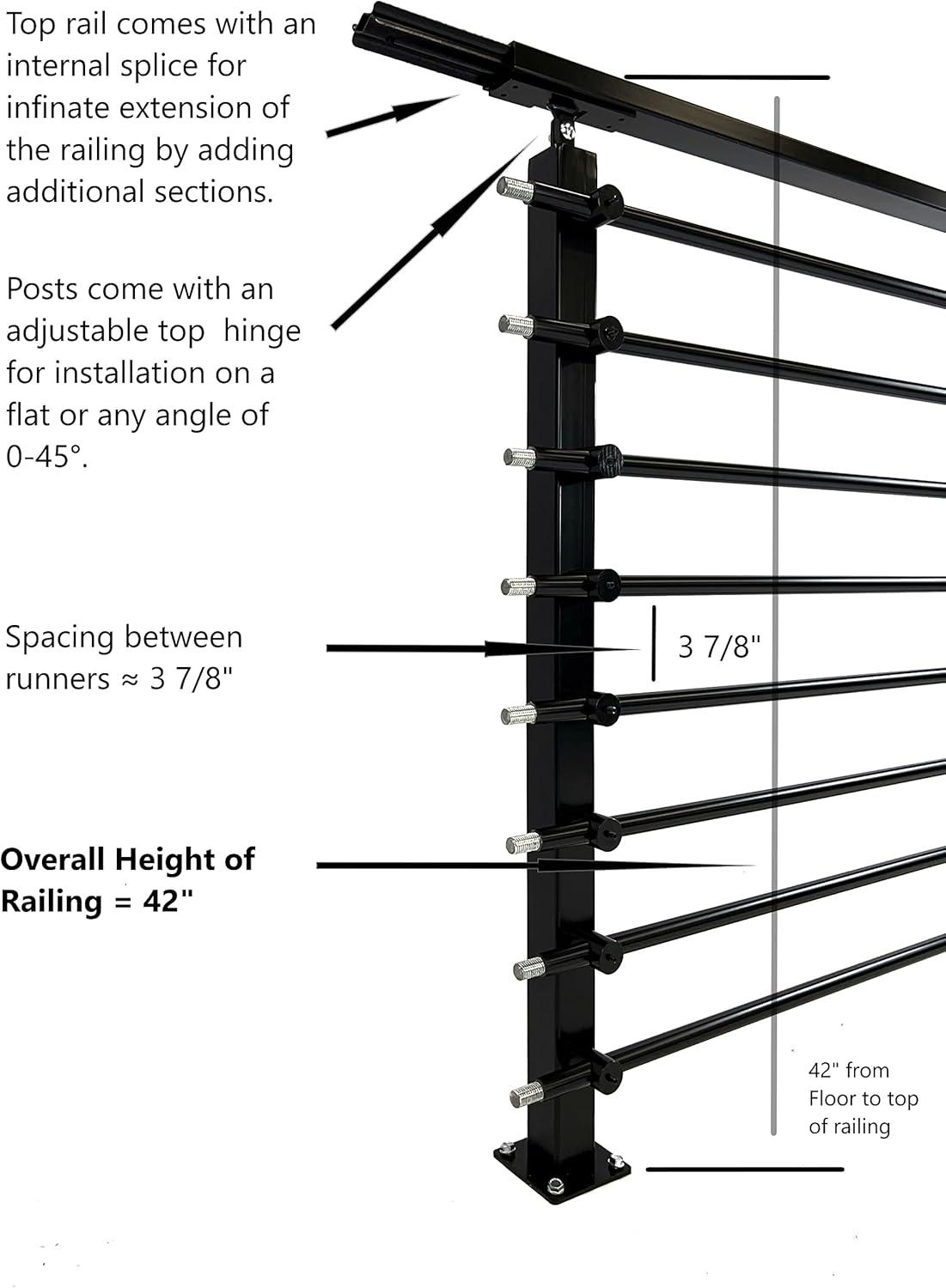 Adjustable Black Stainless Steel Stair Railing System