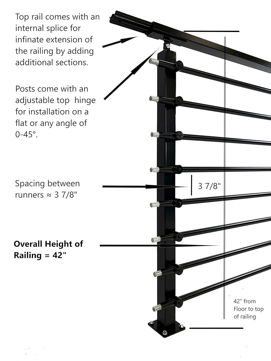 Concept Fusion Modern Horizontal Adjustable Railing Banister System for Staircases Balconies and Decks Complete Guard Railing Kit