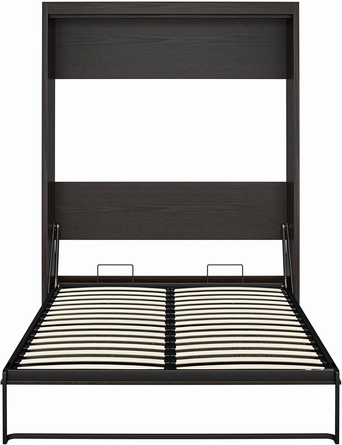 Columbia Walnut Full Size Murphy Bed with Storage and Slats