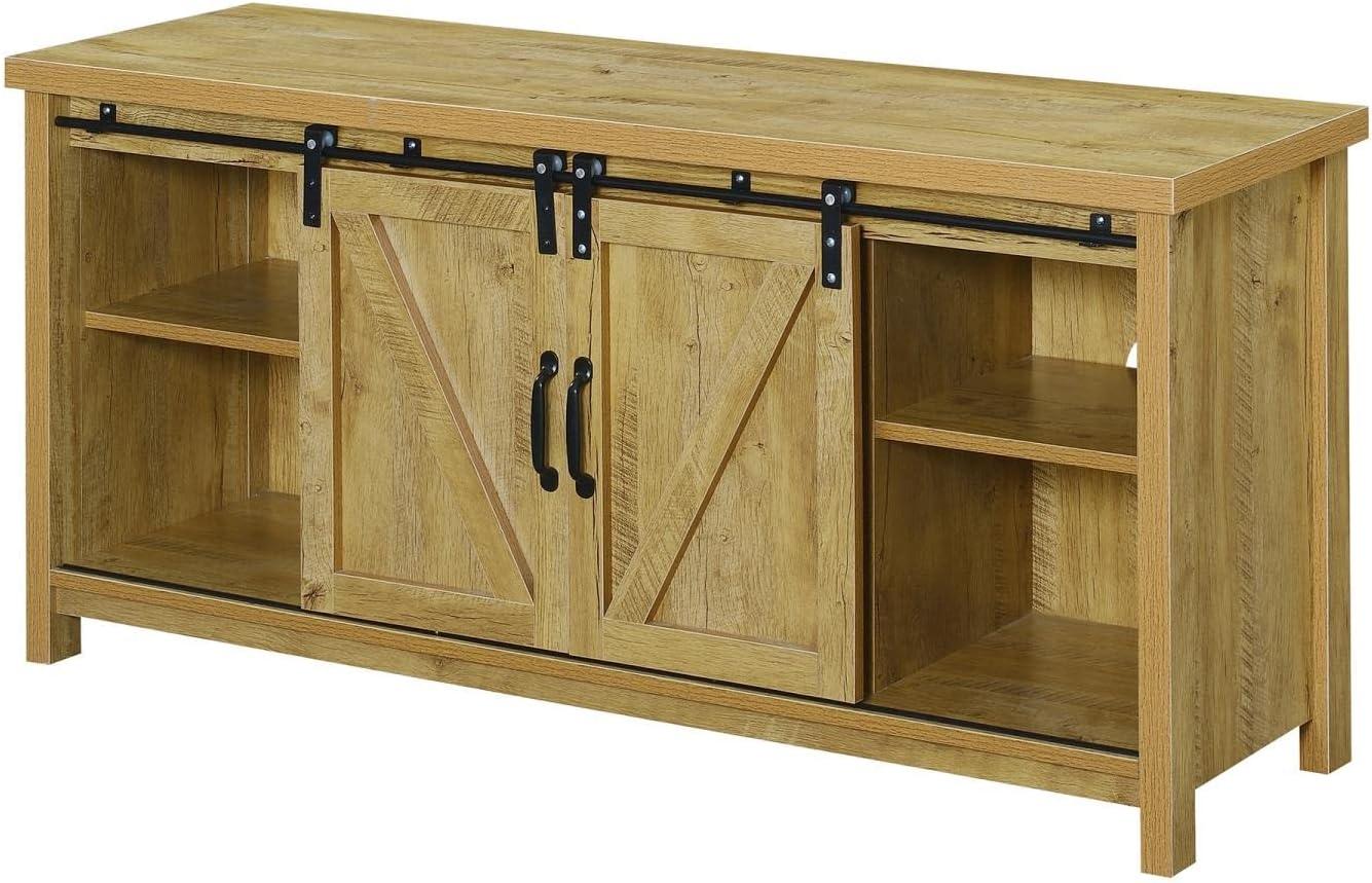 Farmhouse English Oak TV Stand with Sliding Barn Doors and Storage