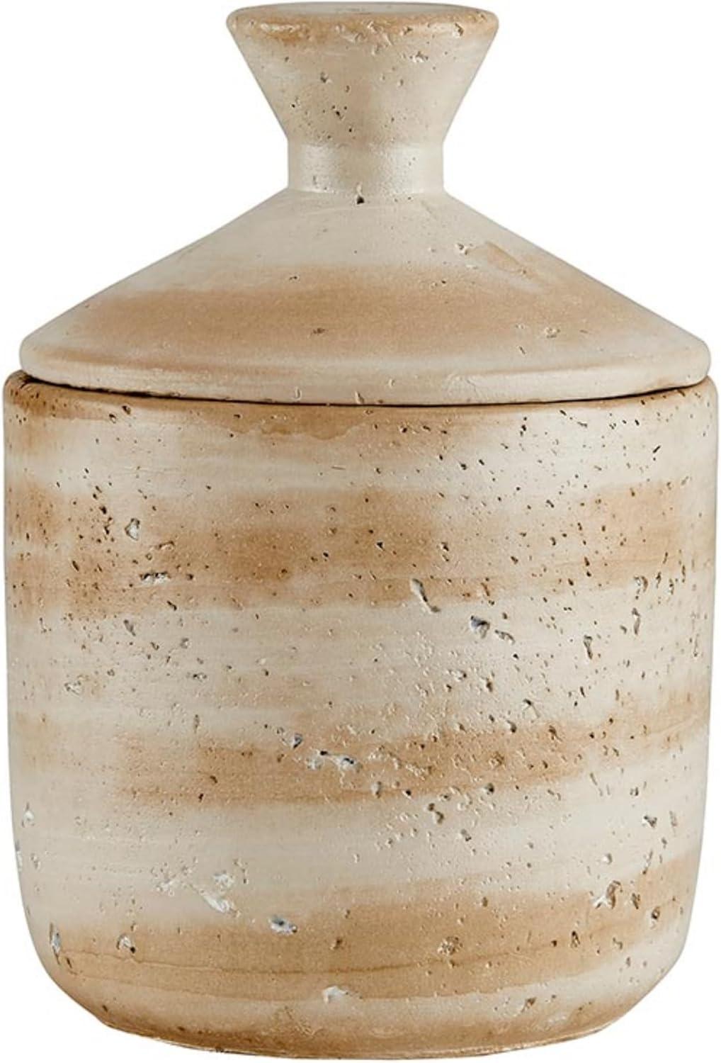 47th & Main Canister for Storage Cement Modern Home Décor for Coffee Table, 4.25" Dia x 6" H, Beige