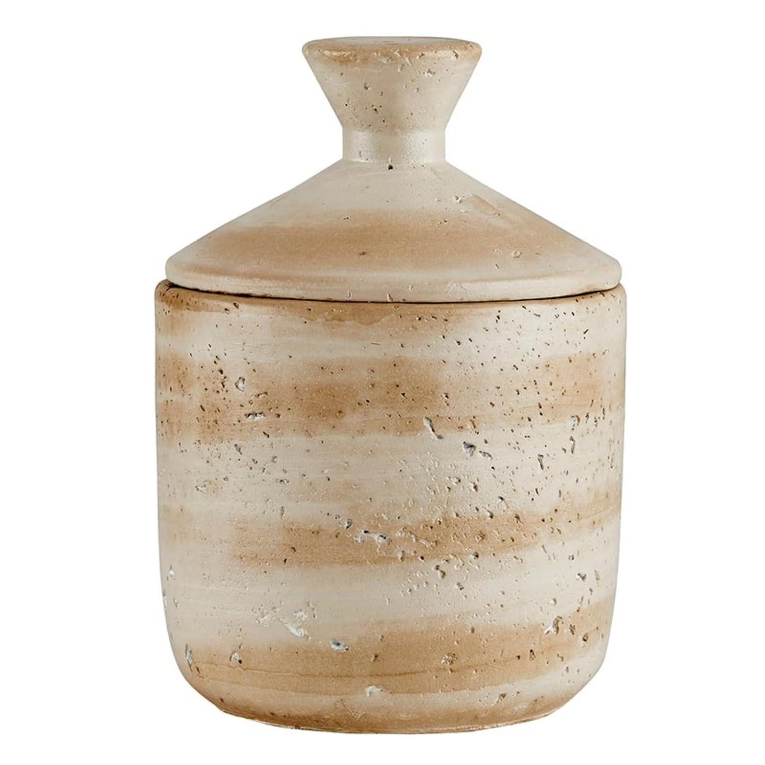 47th & Main Canister for Storage Cement Modern Home Décor for Coffee Table, 4.25" Dia x 6" H, Beige