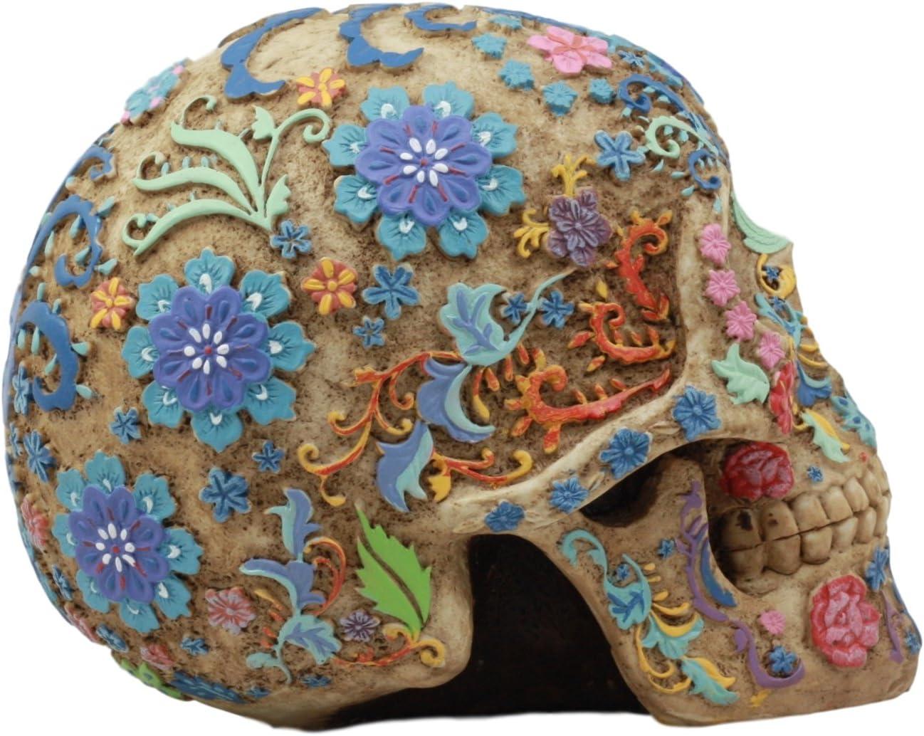 Colorful Floral Resin Sugar Skull Sculpture for Halloween