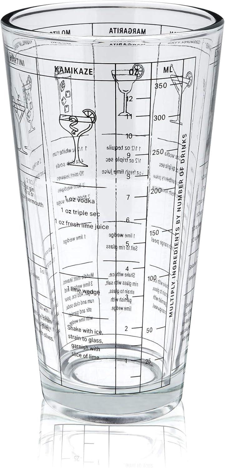 True 3-Piece Barware Set with 7 Cocktail Recipes and Measurements Printed on Mixing Glass, Glass and Stainless Steel, Multicolor