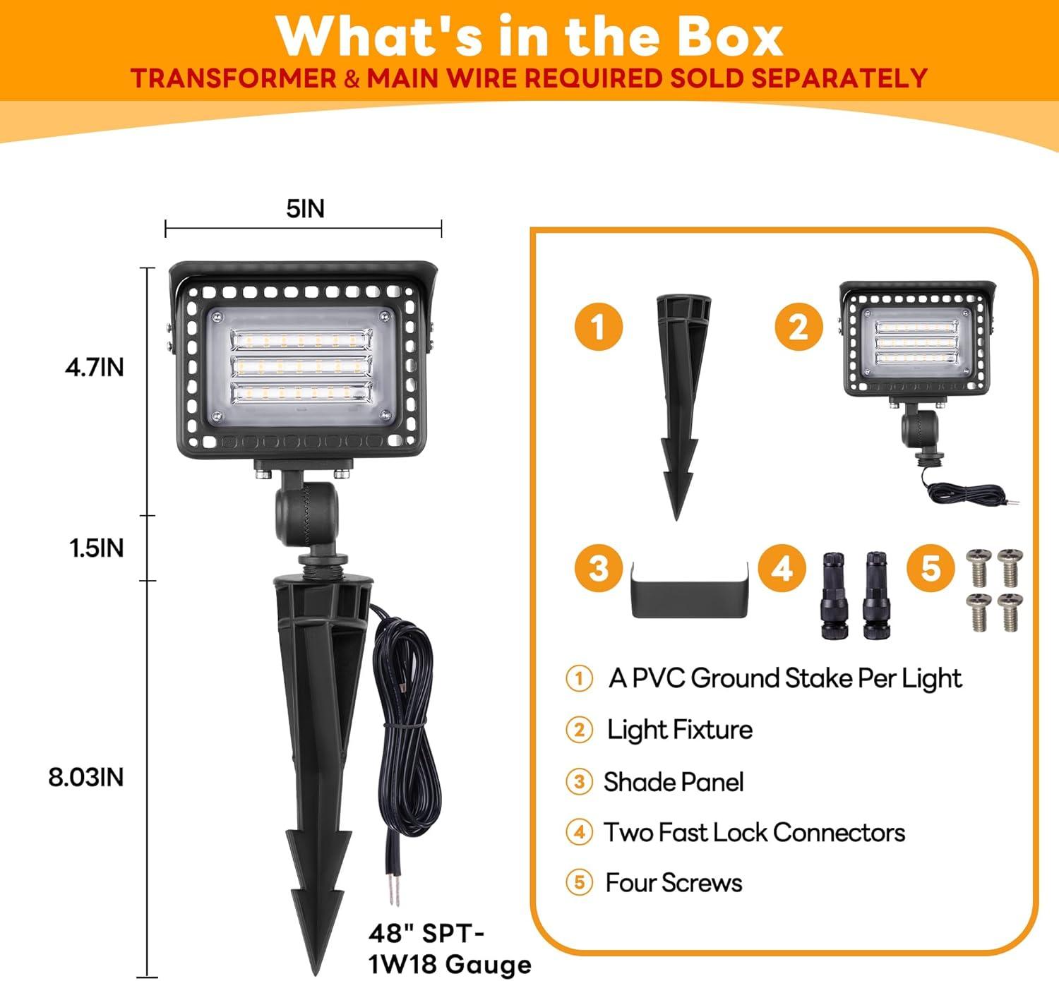 Gardenreet 20W Outdoor Flood Light Dimmable LED, Die-cast Aluminum, 2700K 1800LM, 12V Low Voltage, Waterproof Light Landscape Fixture With Adjustable Angle Arm and Rotating Lamp Shades