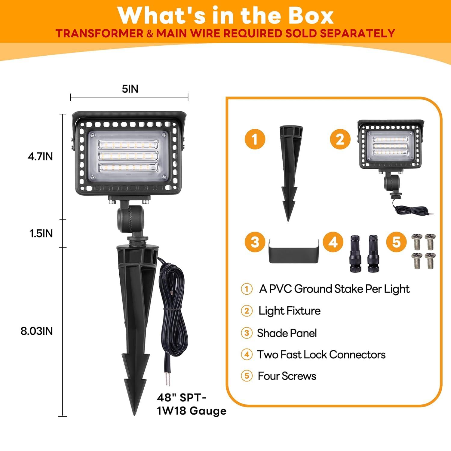 Gardenreet 20W Outdoor Flood Light Dimmable LED, Die-cast Aluminum, 2700K 1800LM, 12V Low Voltage, Waterproof Light Landscape Fixture With Adjustable Angle Arm and Rotating Lamp Shades